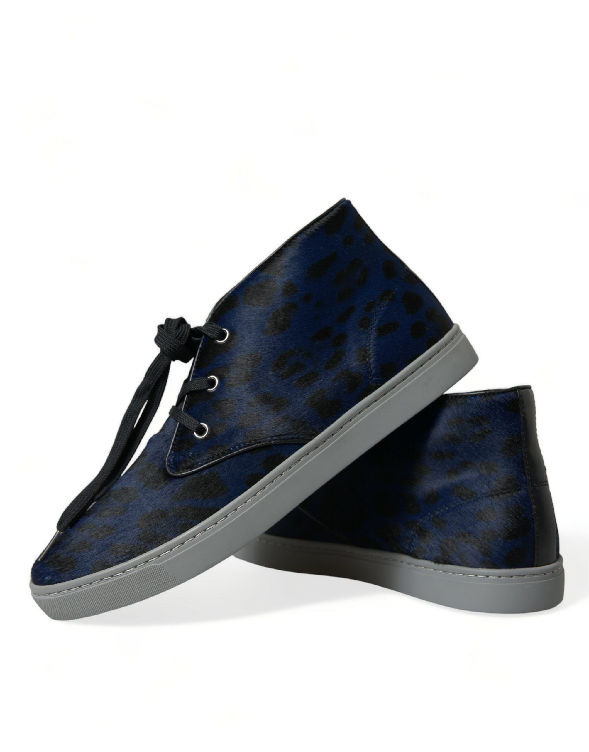 Chaussures sneakers Dolce & Gabbana en cuir de veau bleu avec motif léopard, mi-hauteur et design tendance.
