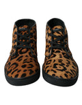 Chaussures sneakers Dolce & Gabbana en cuir et imprimé léopard marron avec détails en peau de poney.