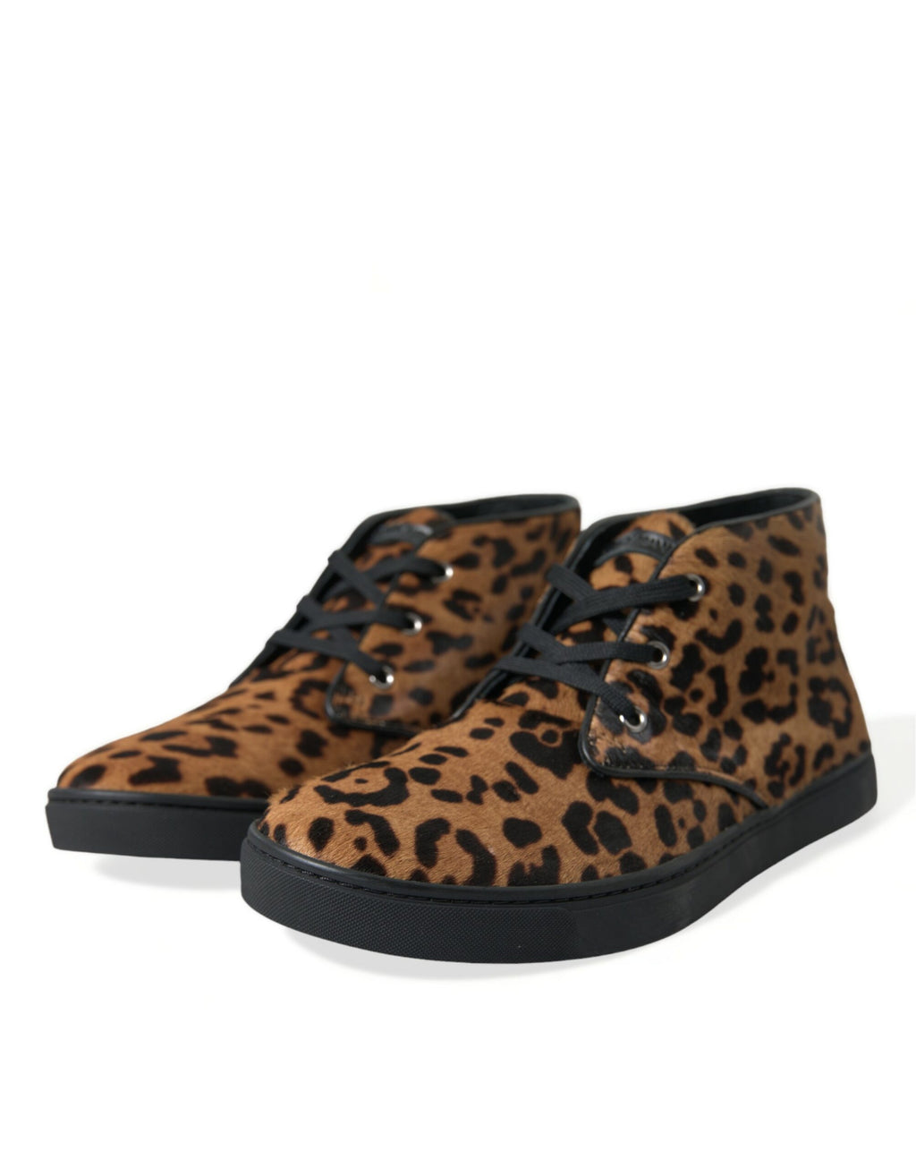 Chaussures sneakers en cuir de léopard marron en peau de pony, marque Dolce & Gabbana, style élégant et tendance