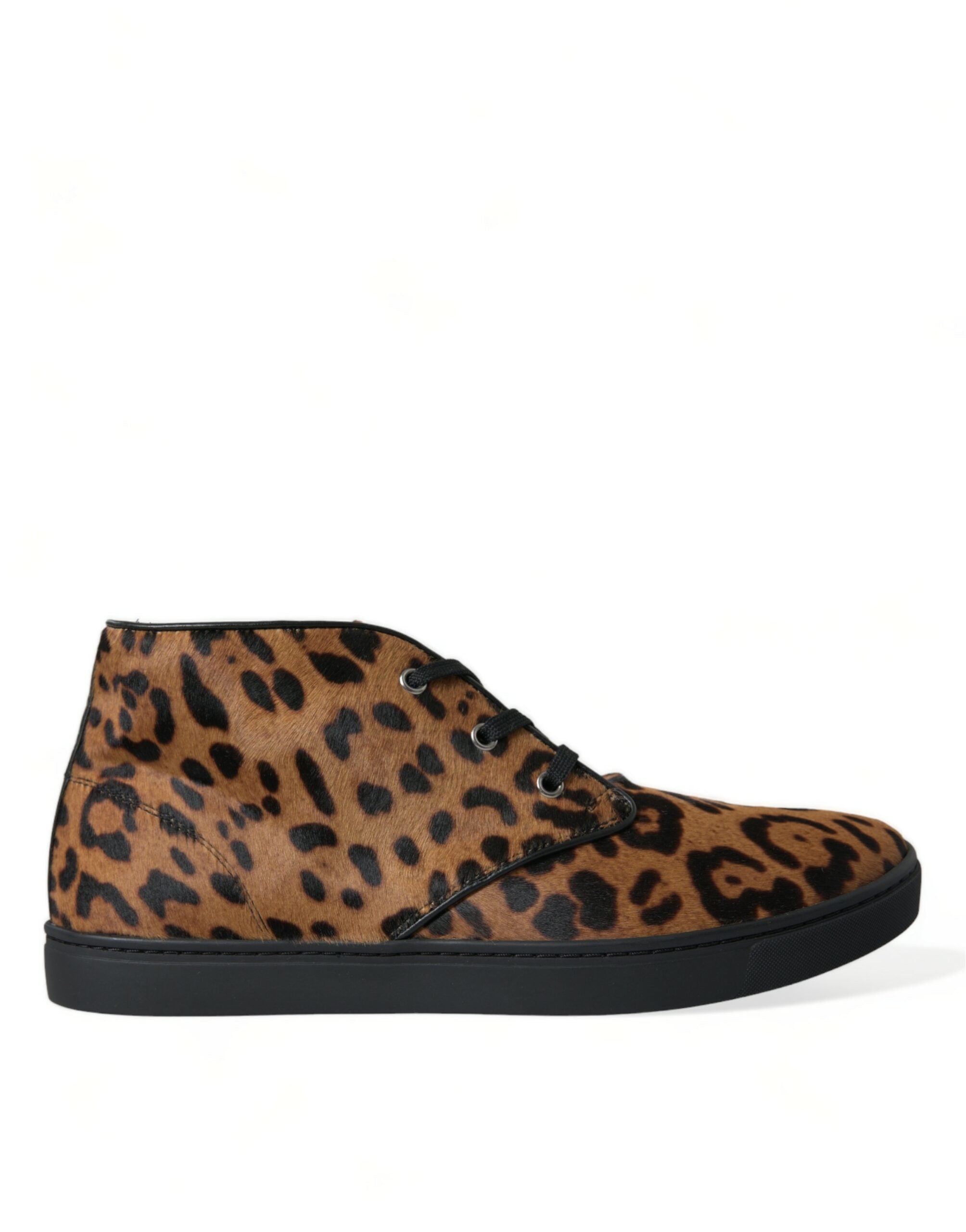 Sneakers en cuir de léopard marron en poil de poney de Dolce & Gabbana, chaussures élégantes pour homme ou femme.