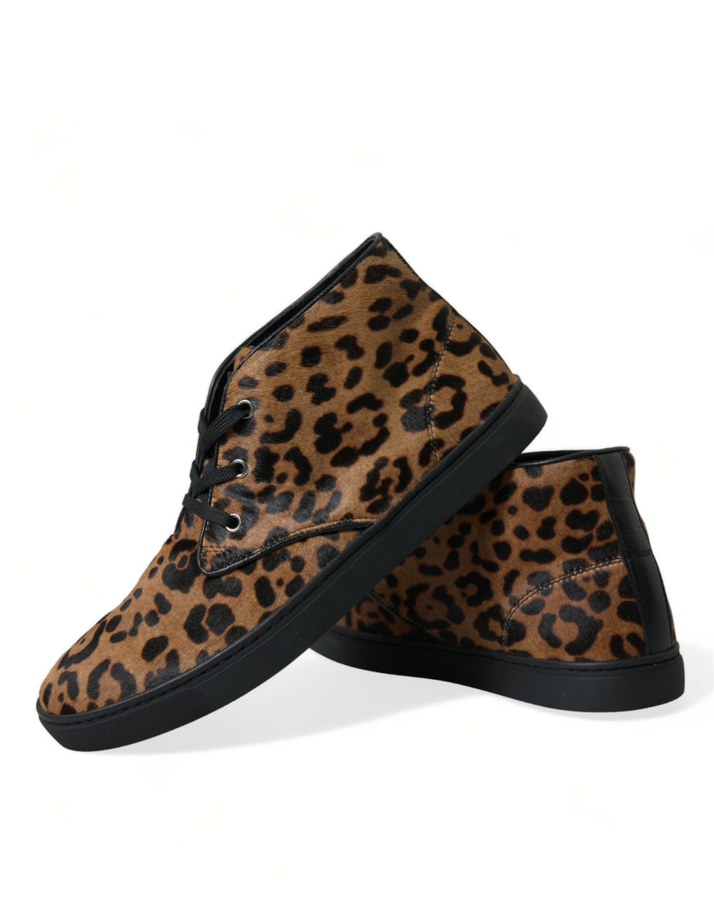 Chaussures sneakers en cuir de léopard marron en peau de pony de Dolce & Gabbana, style élégant et tendance.