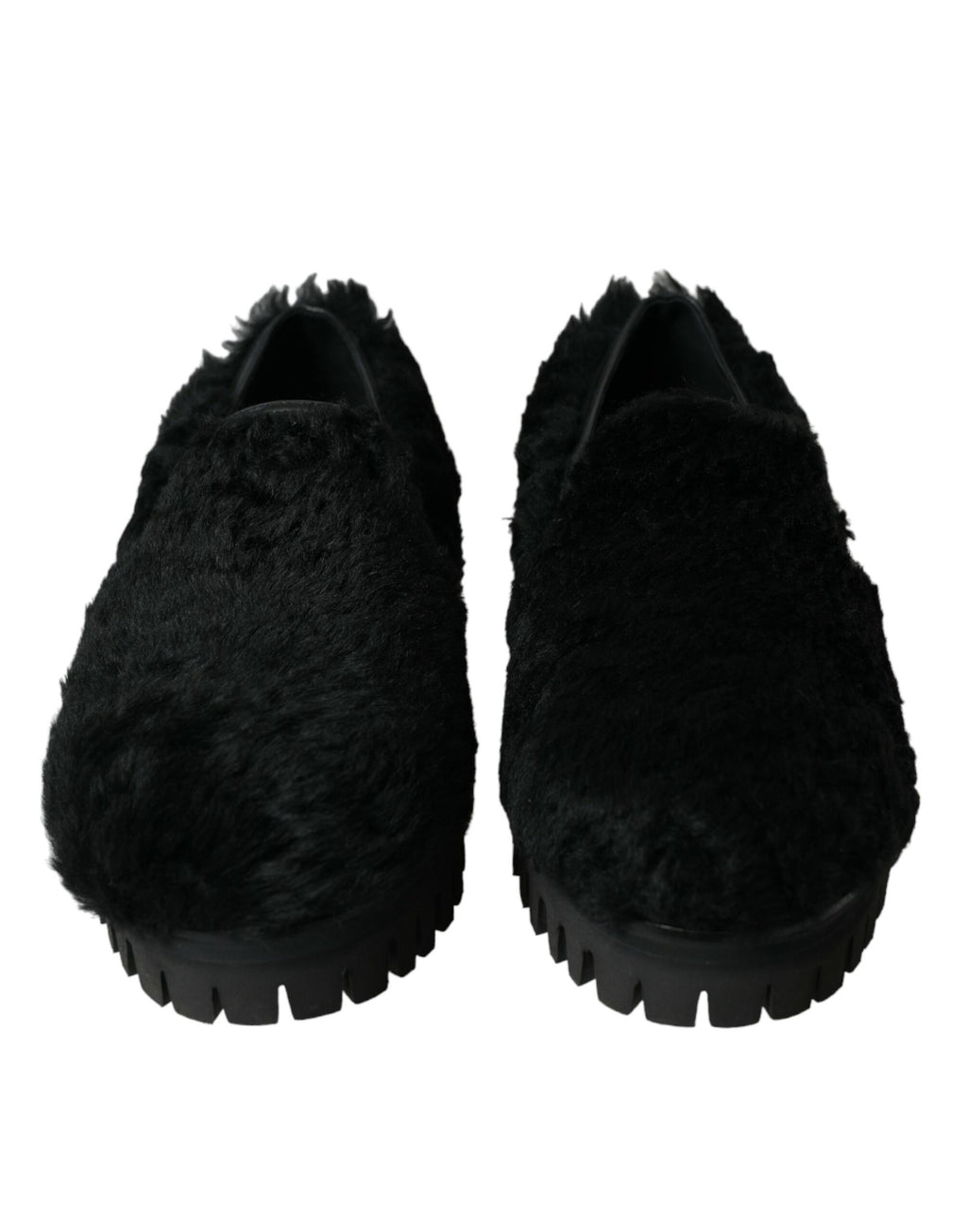 Pantoufles en cuir noir et fourrure de Dolce & Gabbana, chaussures habillées élégantes pour femme.