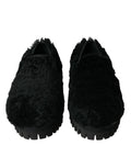 Pantoufles en cuir noir et fourrure de Dolce & Gabbana, chaussures habillées élégantes pour femme.