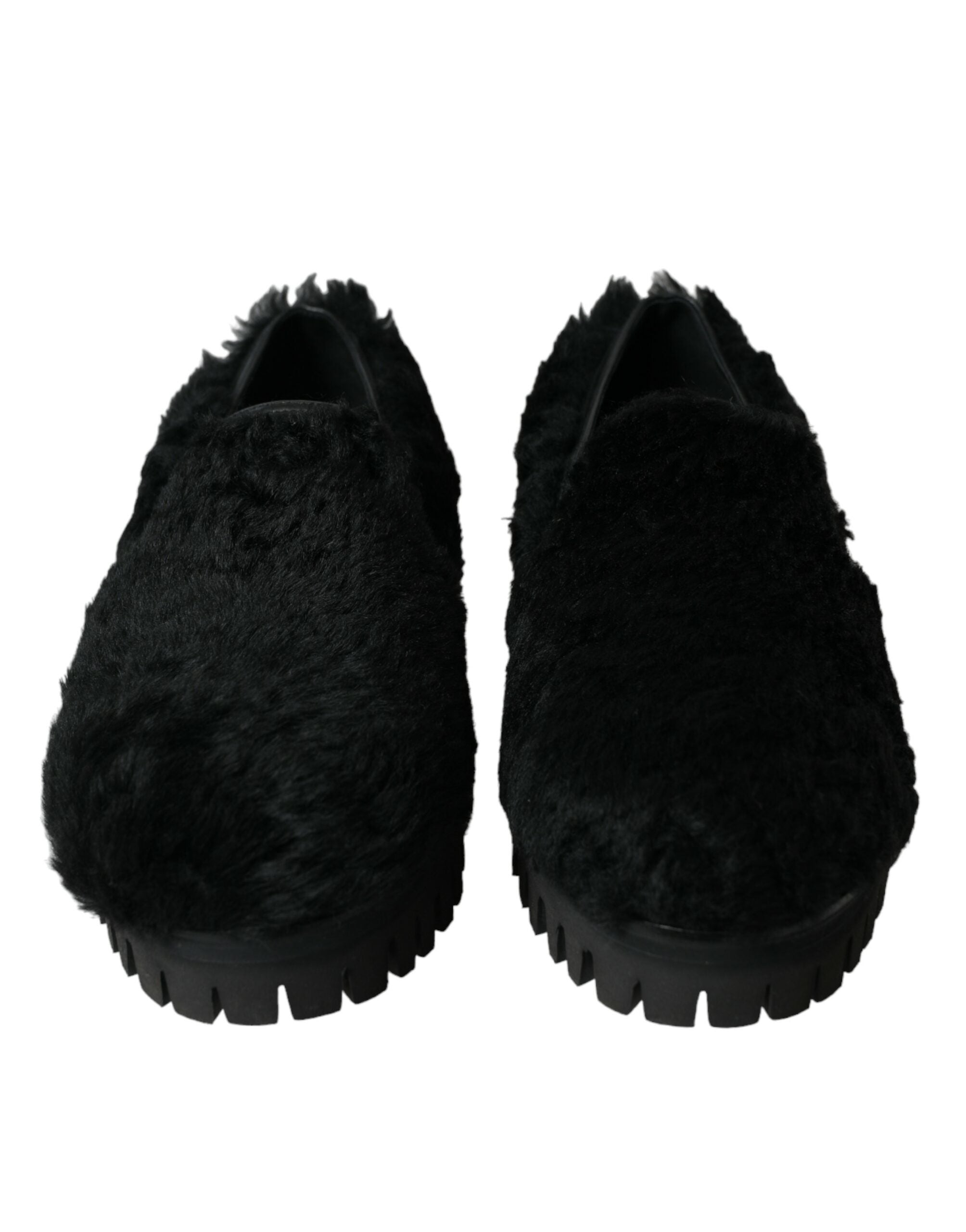 Pantoufles en cuir noir et fourrure de Dolce & Gabbana, chaussures habillées élégantes pour femme.