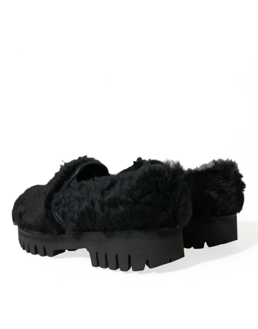 Mules en cuir noir et fourrure de Dolce & Gabbana, chaussures habillées élégantes pour femmes.