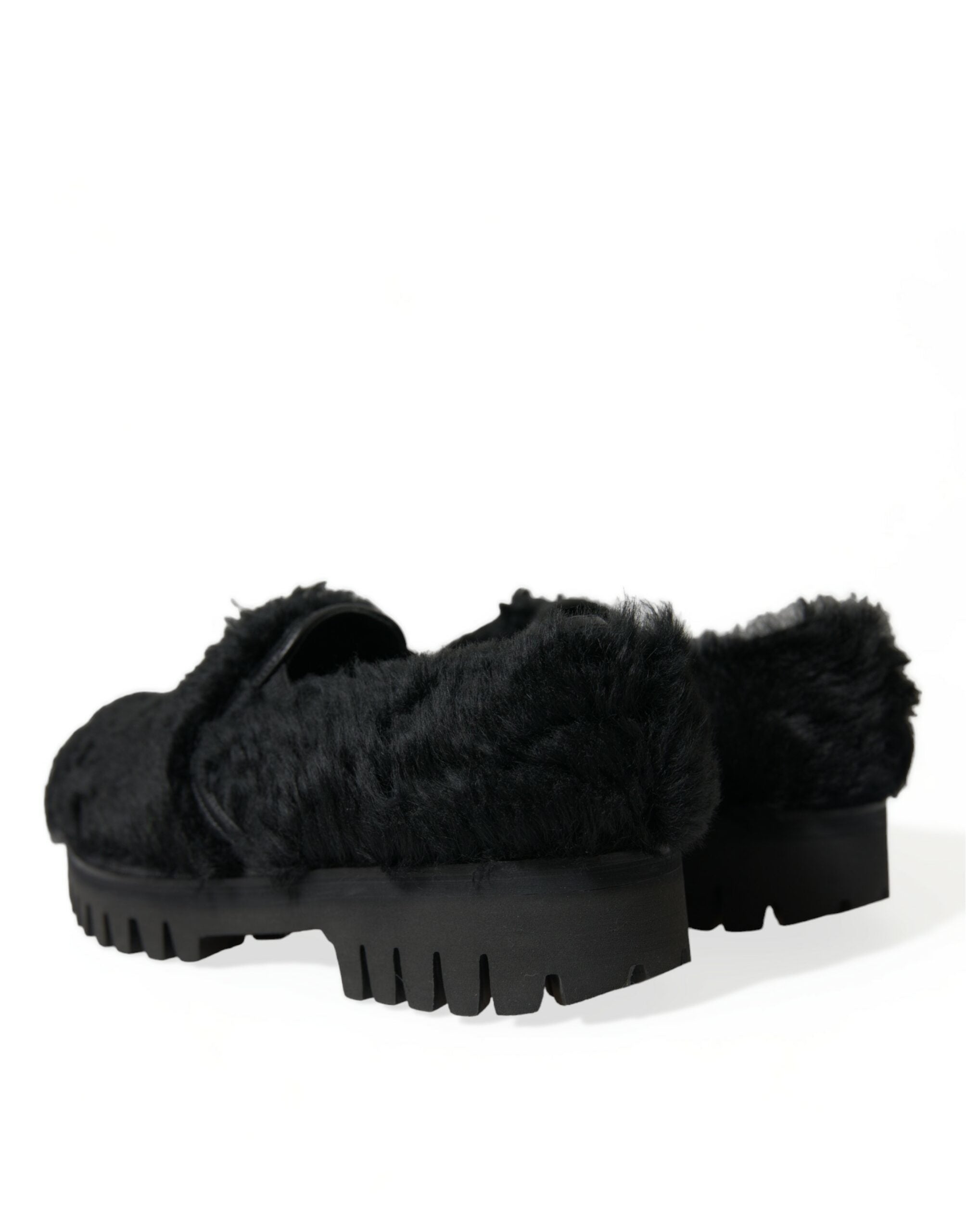 Mules en cuir noir et fourrure de Dolce & Gabbana, chaussures habillées élégantes pour femmes.
