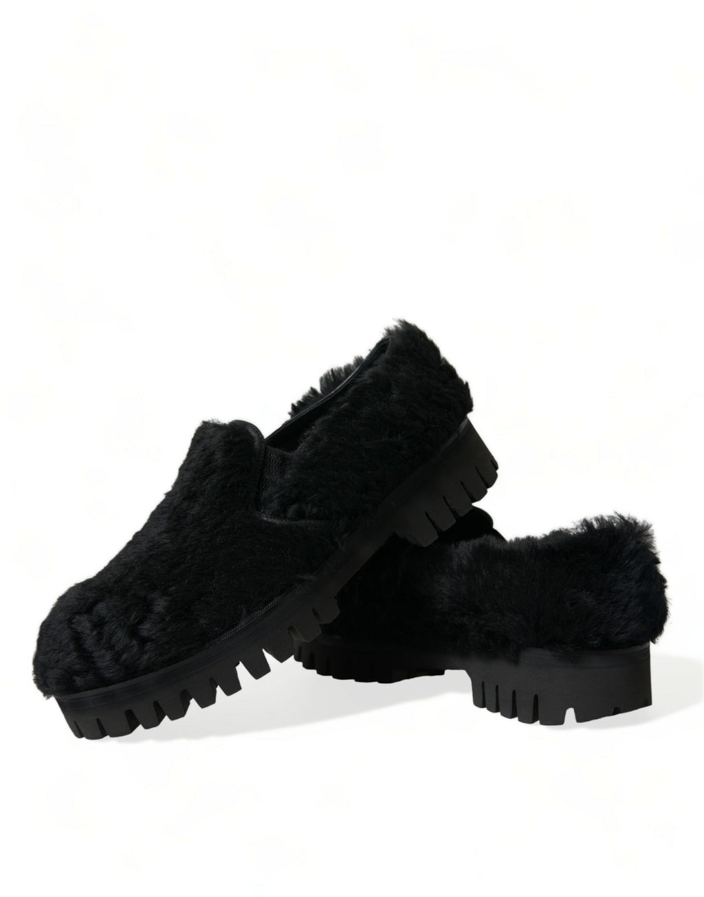 Pantoufles en cuir et fourrure noire Dolce & Gabbana, chaussures habillées élégantes pour femme, confortables et sophistiquées.