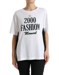 T-shirt blanc Dolce & Gabbana avec slogan imprimé, détails de laçage et style moderne.
