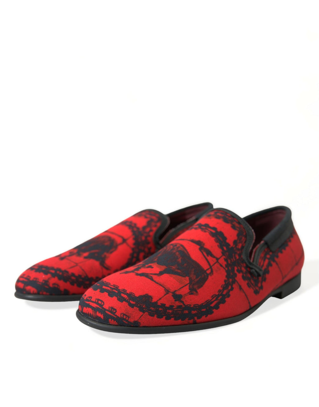 Mocassins pour hommes Dolce & Gabbana Torero en rouge et noir, chaussures élégantes avec motif de torero.