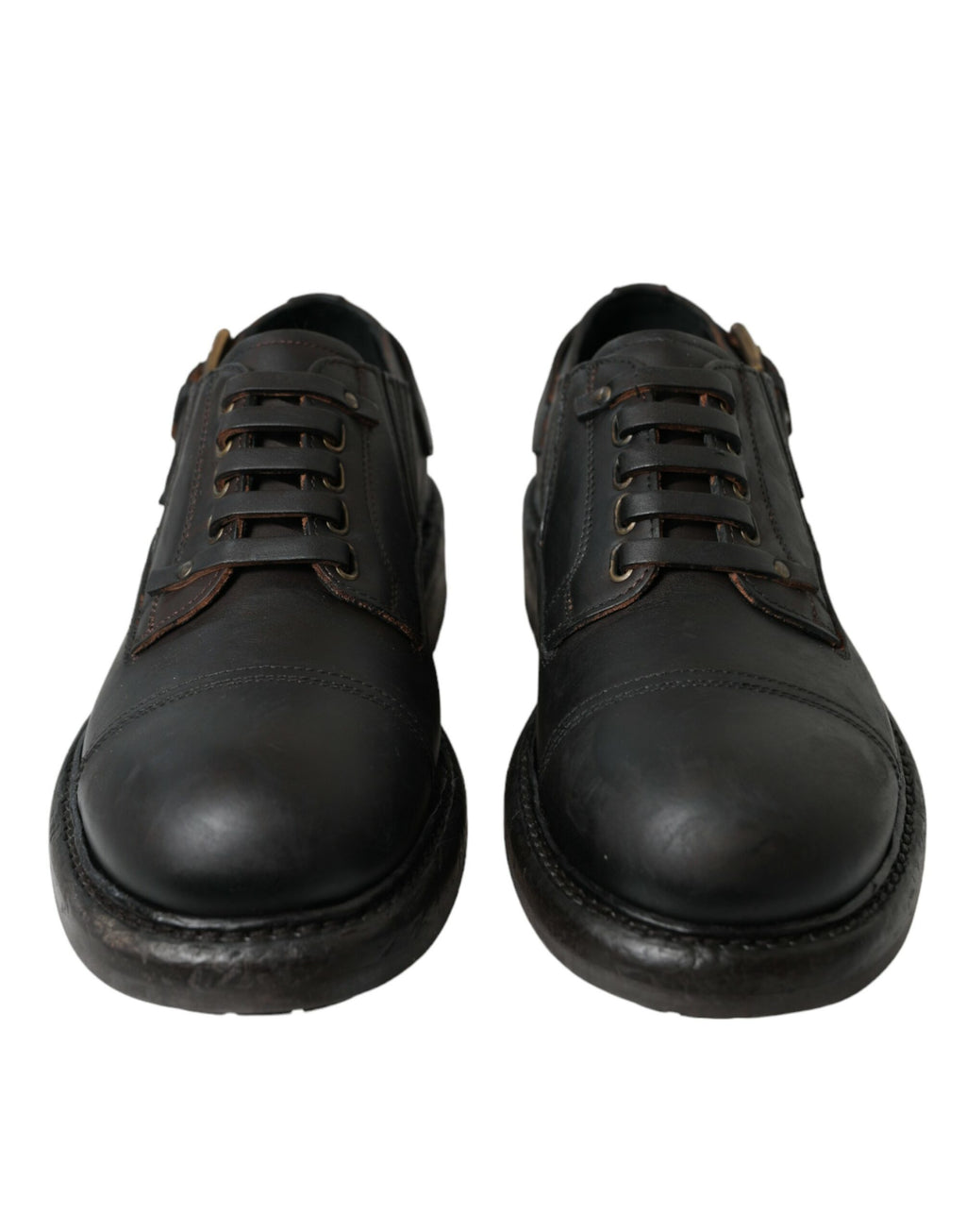 Chaussures Derby homme en cuir marron Dolce & Gabbana avec lacets, chaussures de ville élégantes en cuir brun.