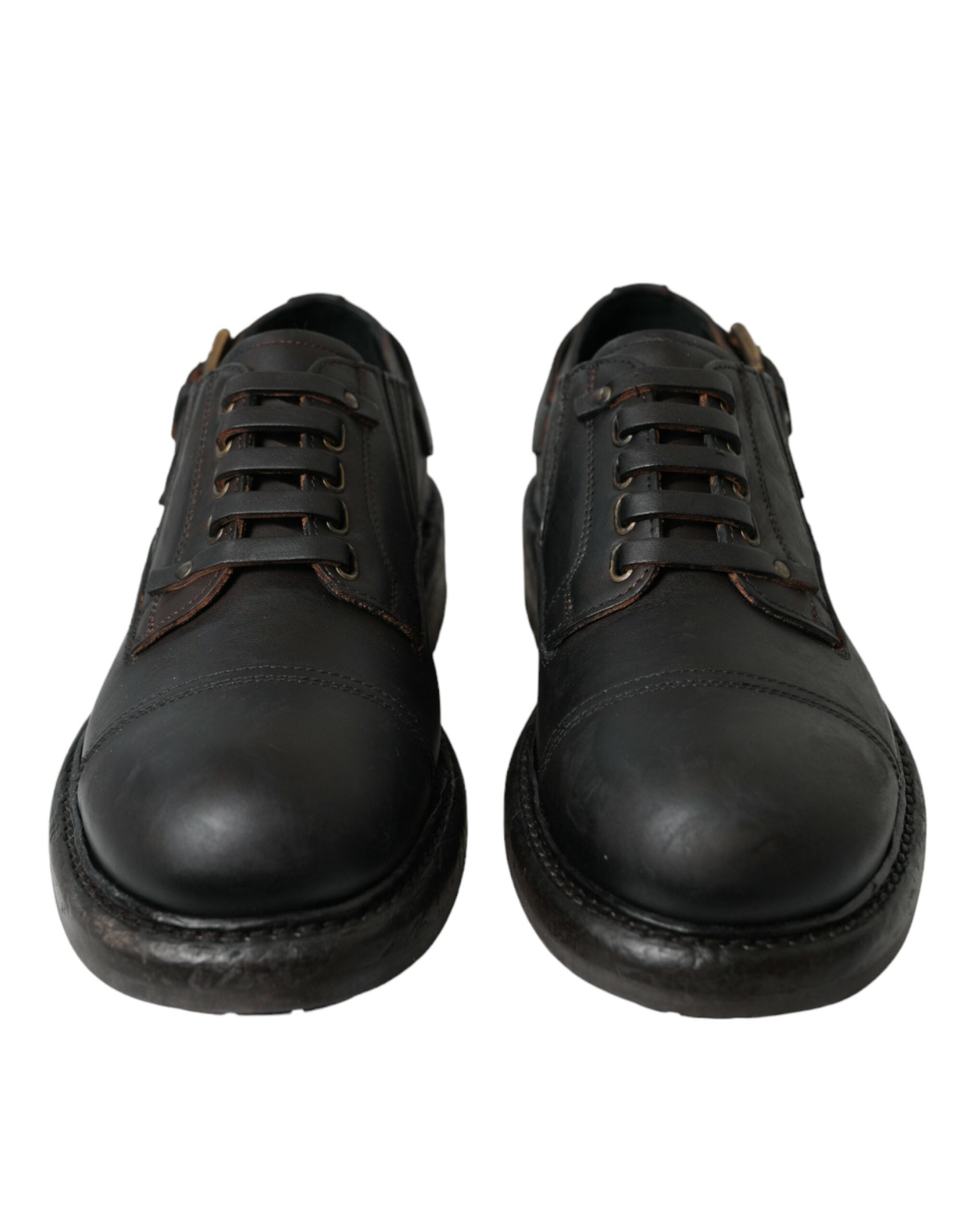 Chaussures Derby homme en cuir marron Dolce & Gabbana avec lacets, chaussures de ville élégantes en cuir brun.