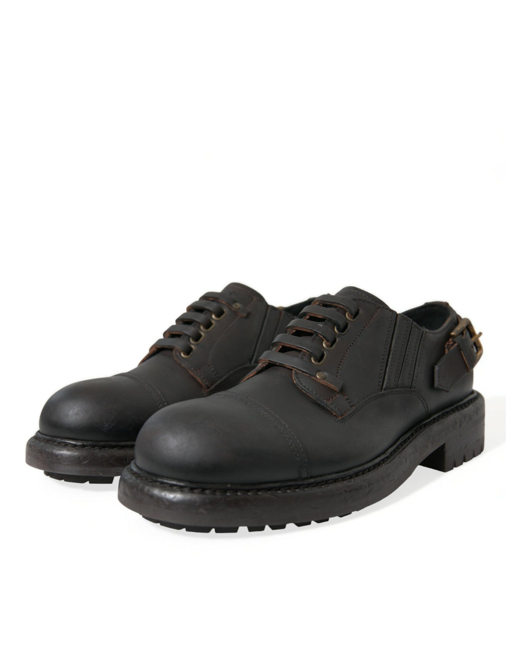 Chaussures Derby en cuir marron Dolce & Gabbana pour hommes avec lacets, style élégant et sophistiqué.