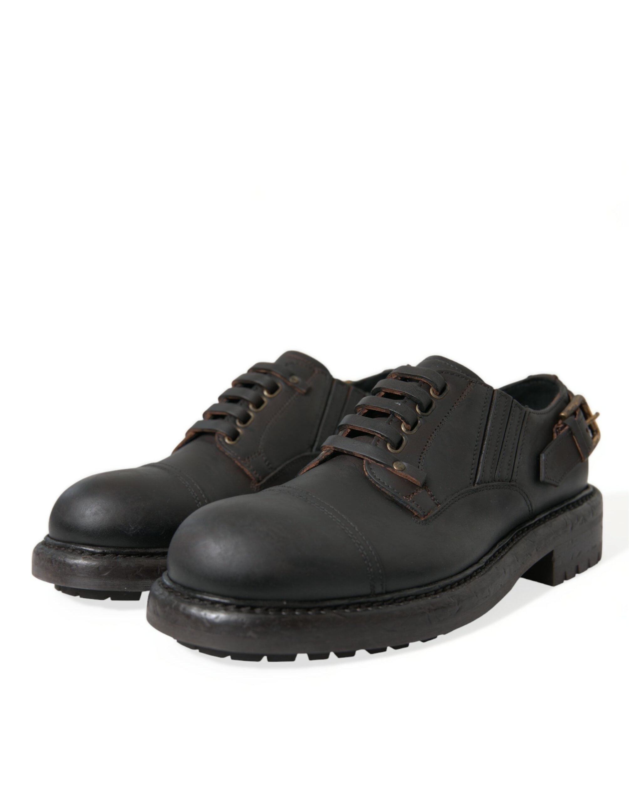Chaussures Derby en cuir marron Dolce & Gabbana pour hommes avec lacets, style élégant et sophistiqué.