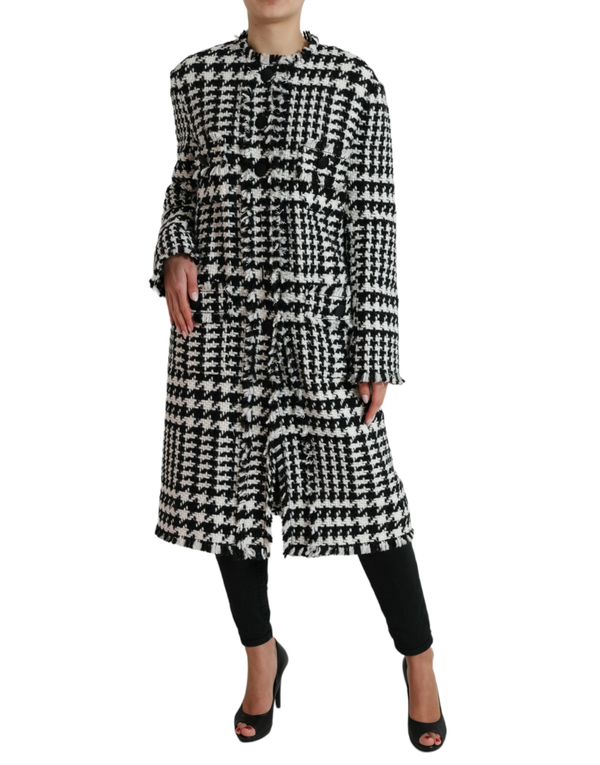 Manteau trench noir et blanc à motif pied de poule Dolce & Gabbana, veste élégante pour femme.
