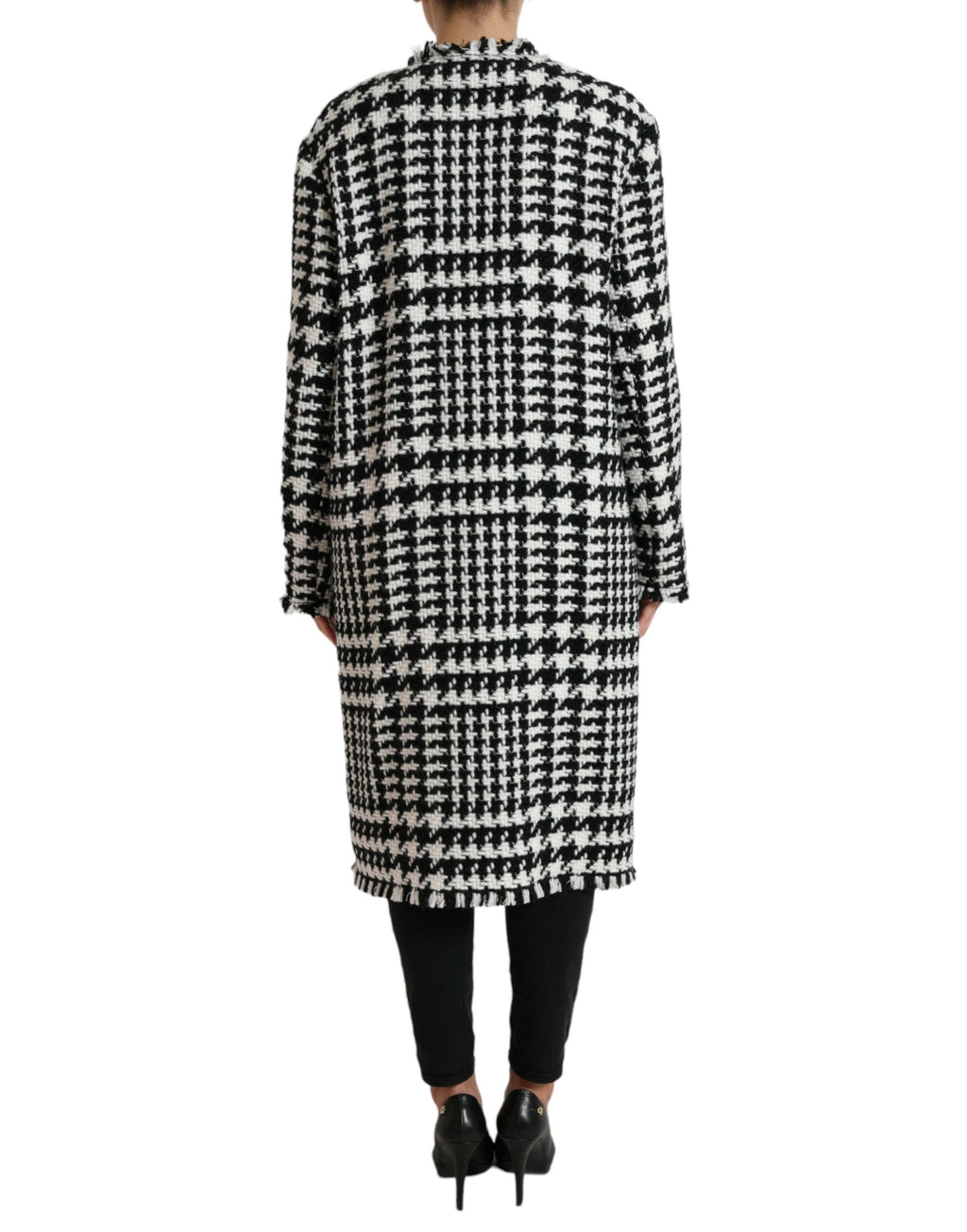 Manteau trench noir et blanc à motif pied-de-poule de Dolce & Gabbana, veste élégante pour femme.