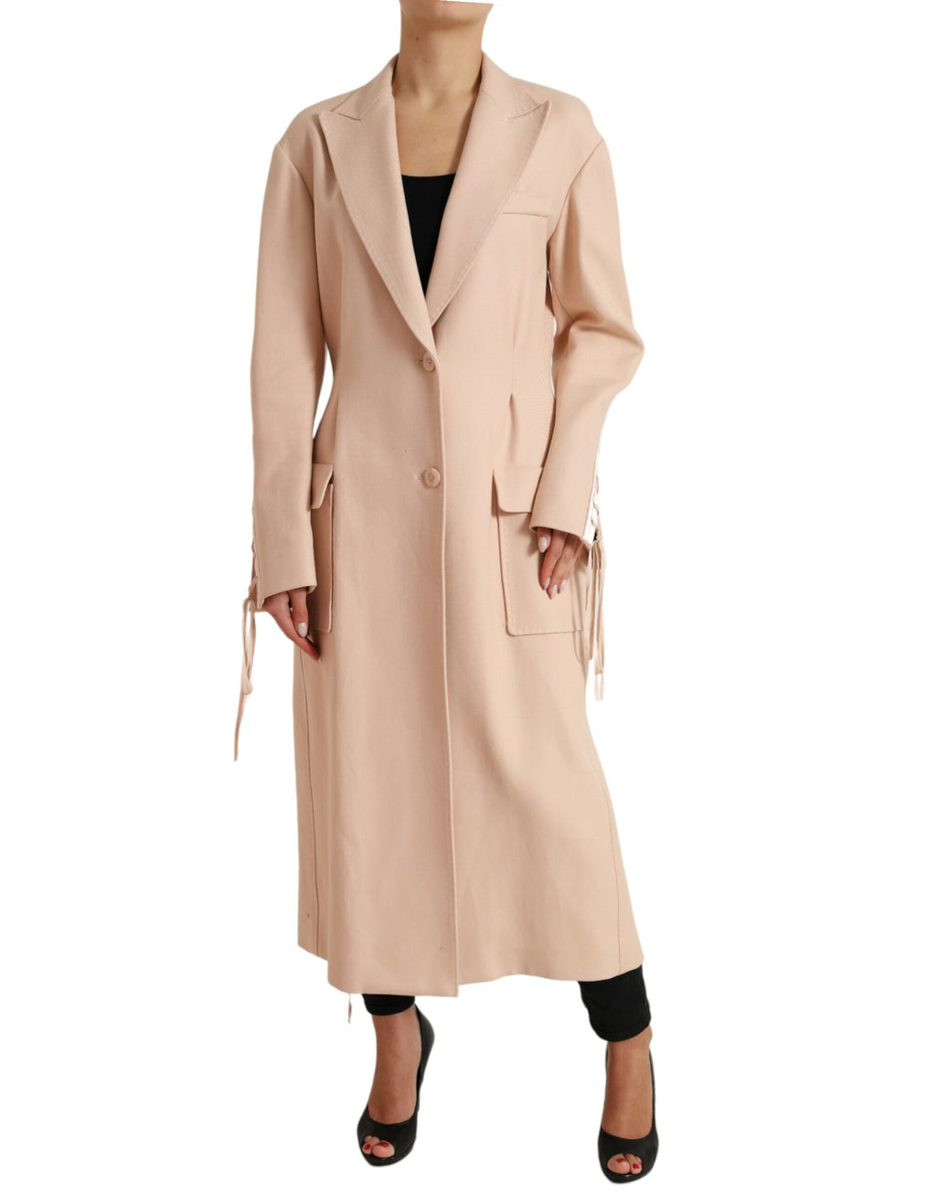 Manteau long beige en coton à une seule rangée de boutons de Dolce & Gabbana, veste élégante et sophistiquée.