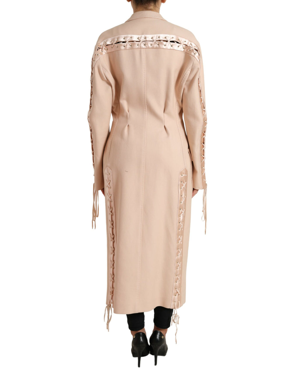 Manteau long beige en coton à boutons simple boutonnage de Dolce & Gabbana, veste élégante pour femme.