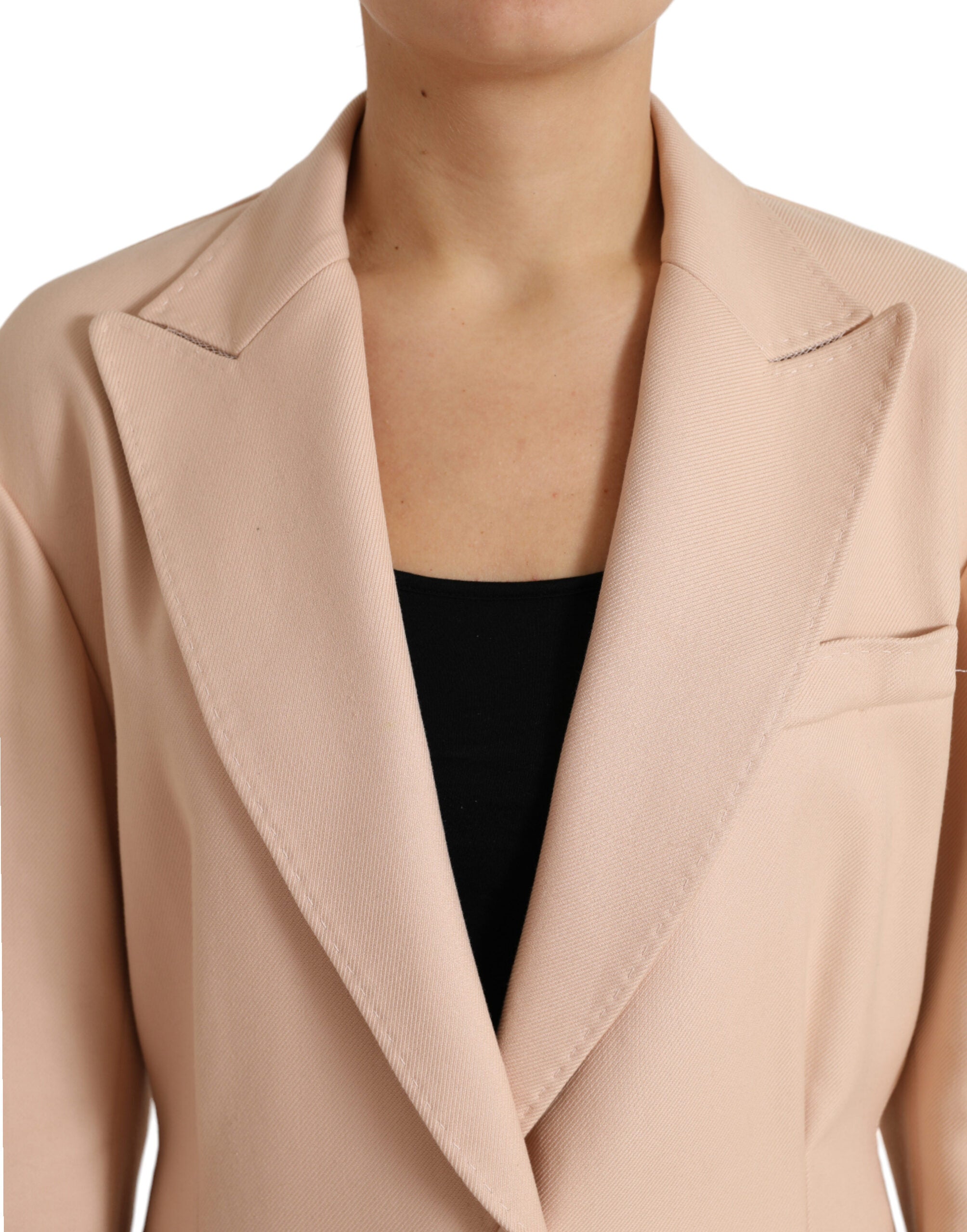 Manteau long beige en coton à boutonnière simple de Dolce & Gabbana, veste élégante pour femmes.