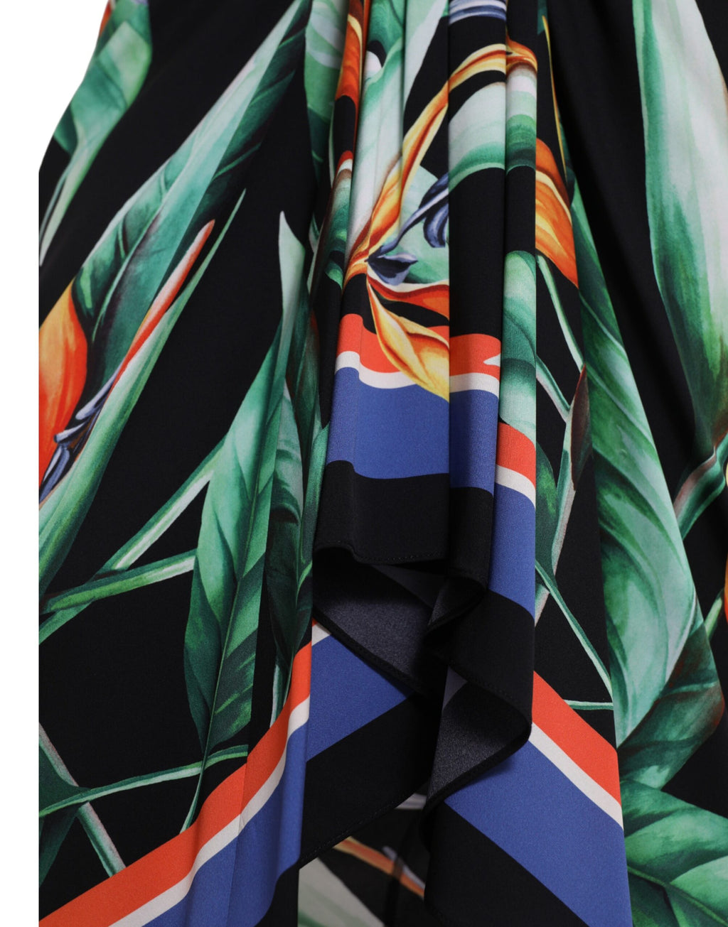 Jupe midi noire Dolce & Gabbana Strelitzia à taille haute et ceinture portefeuille, en tissu fluide et élégant.