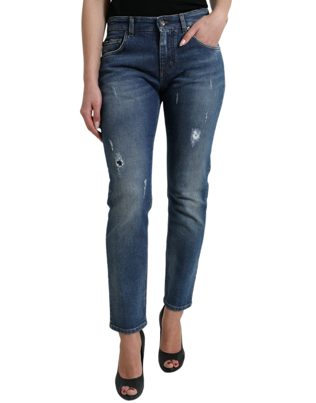 Jeans en denim bleu Dolce & Gabbana Boyfriend à taille moyenne, coupe décontractée et tissu en coton.