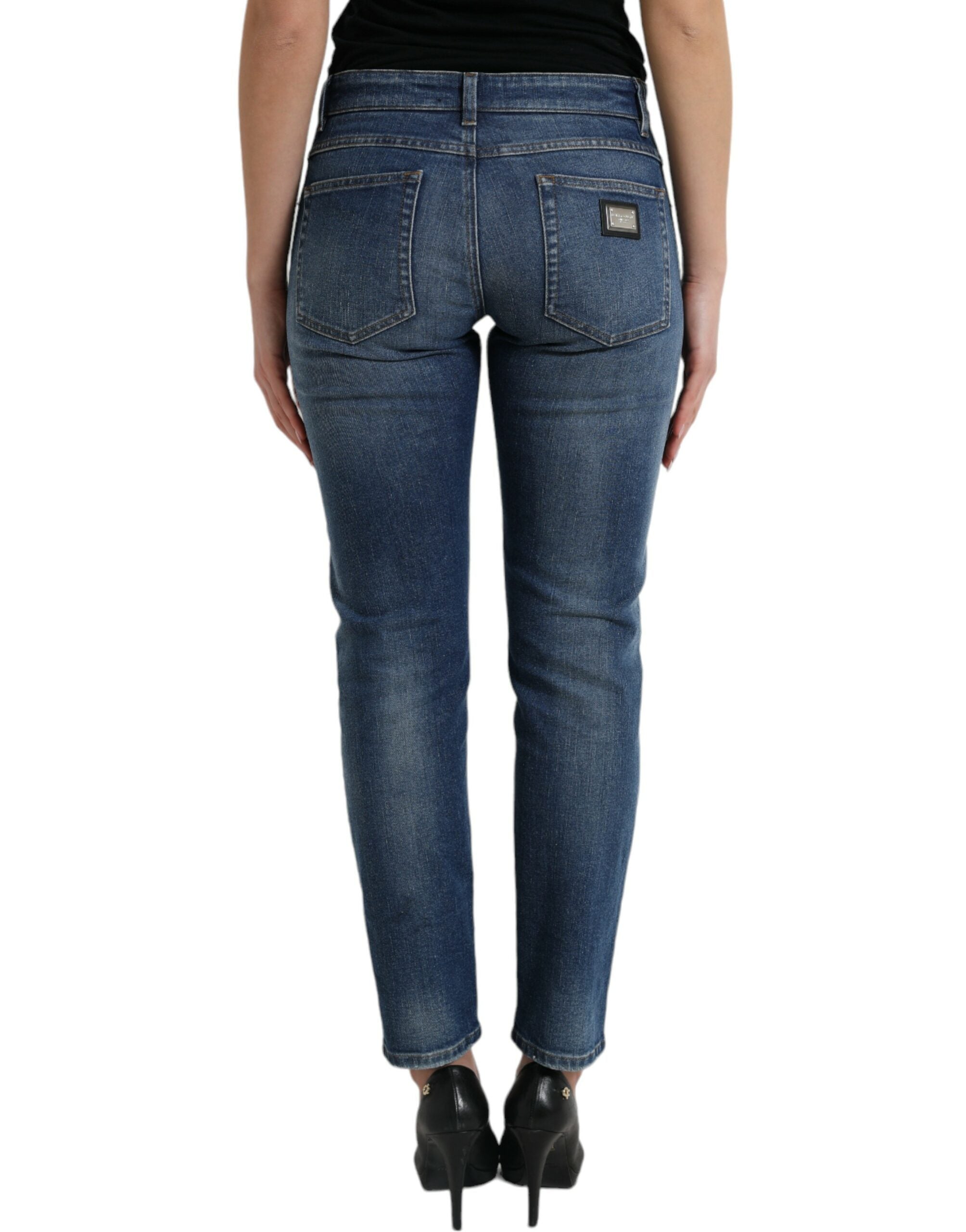 Jeans en denim coton bleu Dolce & Gabbana Boyfriend taille moyenne, style décontracté et coupe confortable.