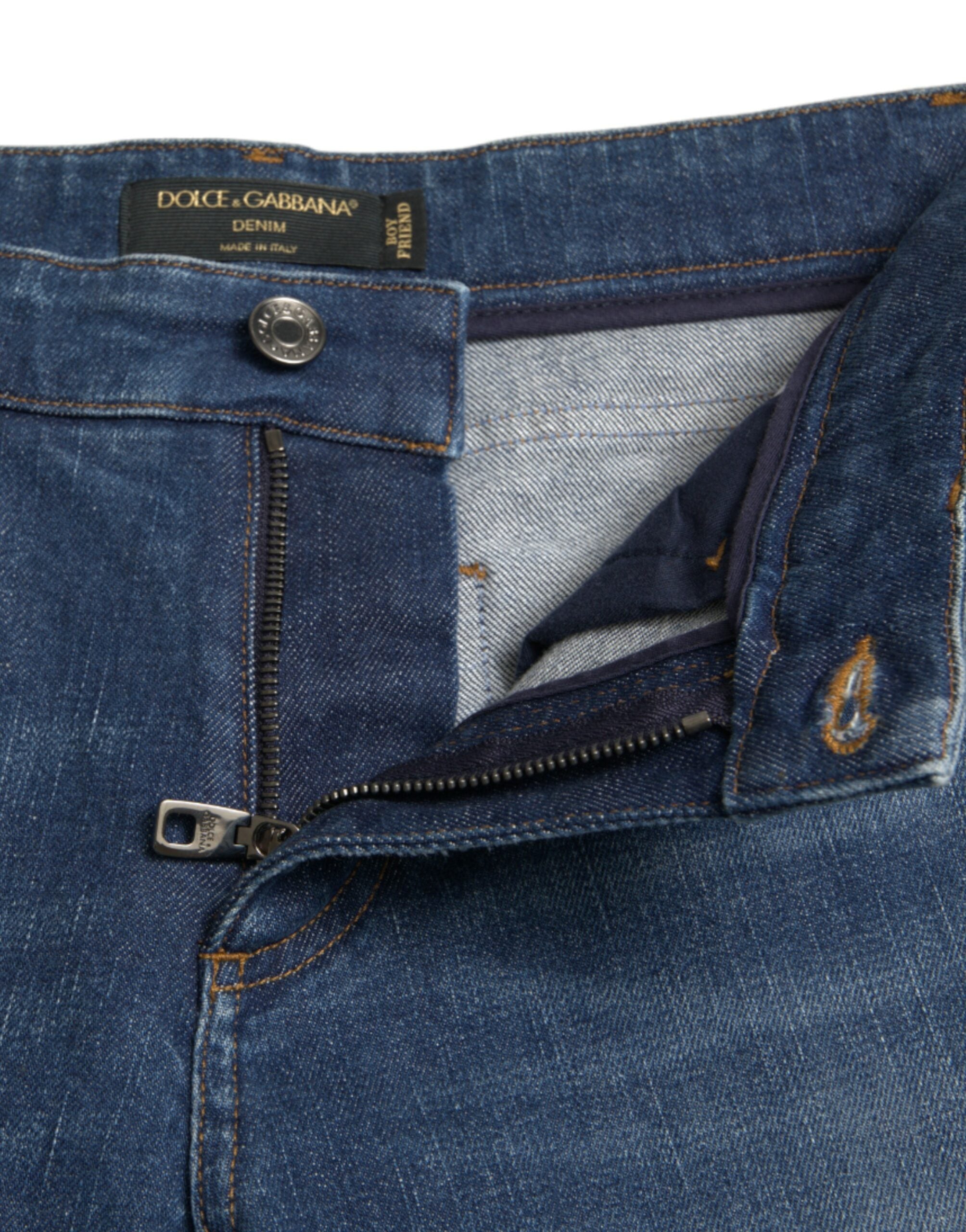 Jeans en denim coton bleu Dolce & Gabbana Boyfriend à taille moyenne, style décontracté et coupe ample visible sur l'image.