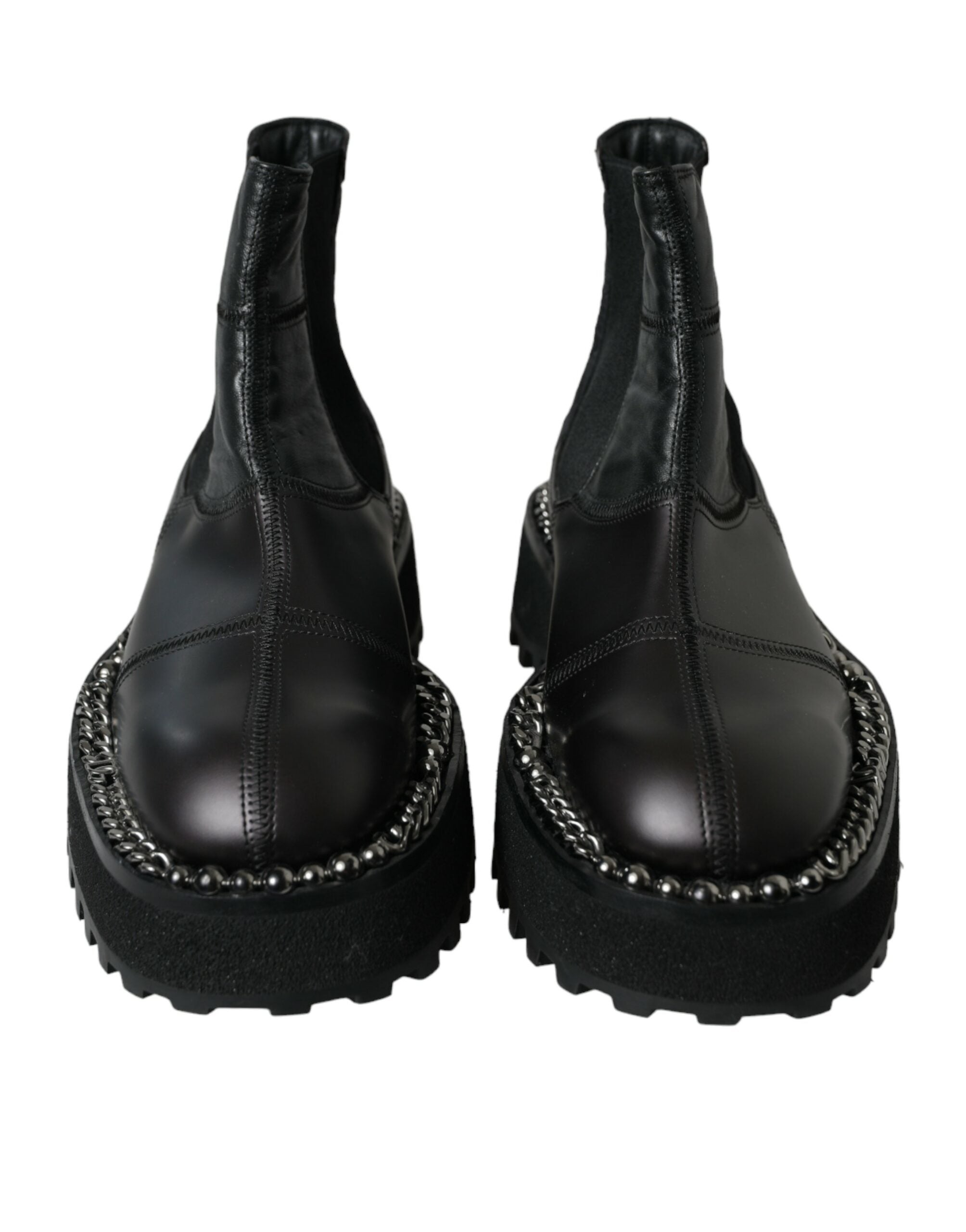 Chaussures Chelsea noires en cuir stretch de Dolce & Gabbana, bottines slip-on élégantes pour homme.
