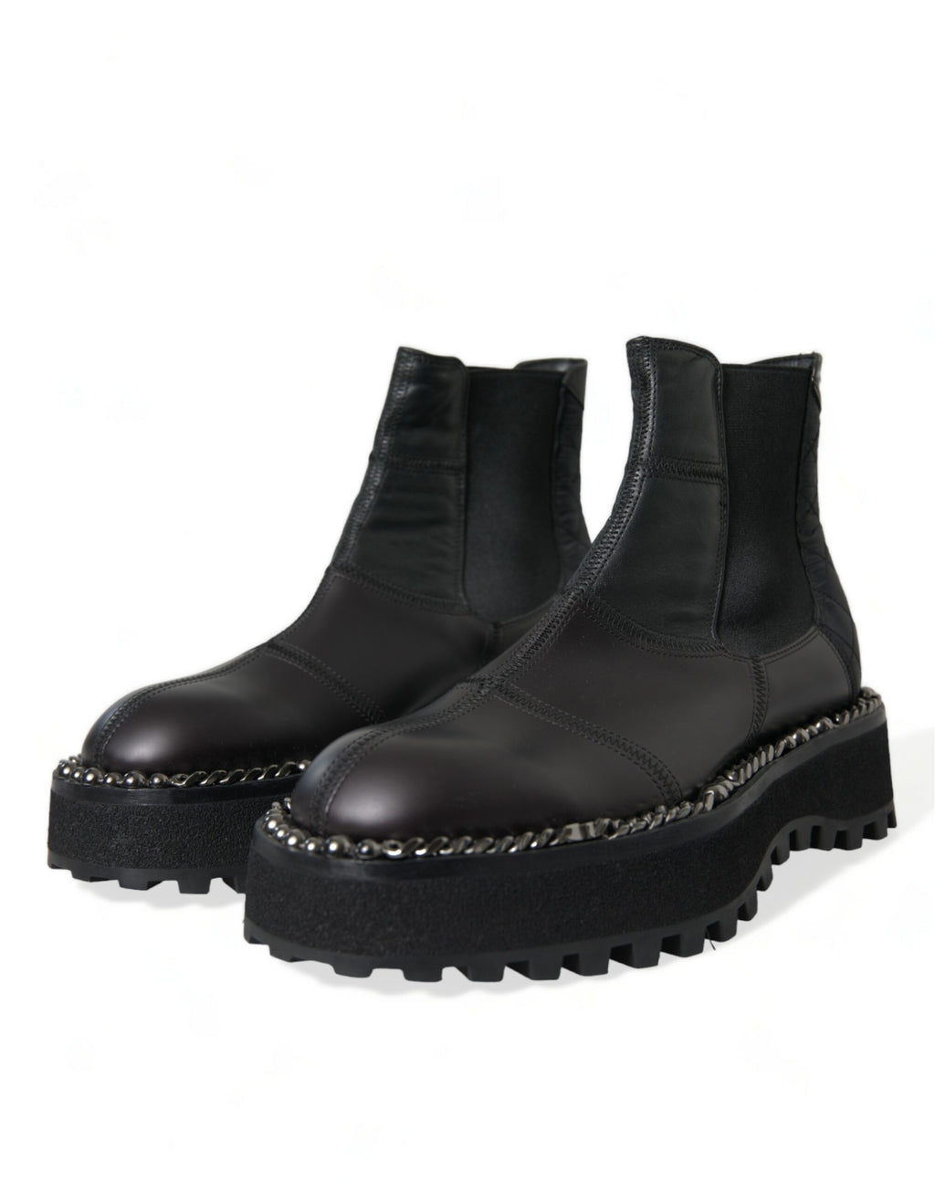 Bottes Chelsea en cuir noir Dolce & Gabbana, chaussures slip-on extensibles, vue de face.
