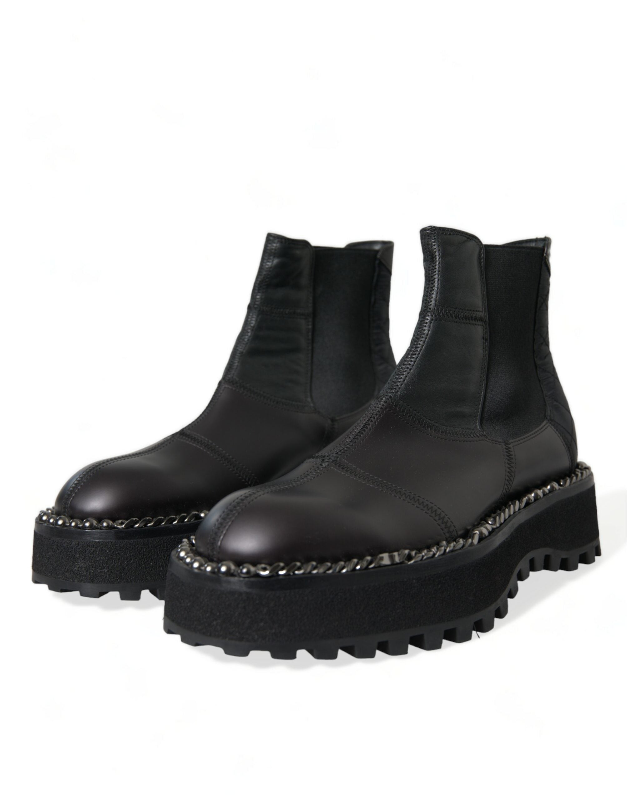 Bottes Chelsea en cuir noir Dolce & Gabbana, chaussures slip-on extensibles, vue de face.