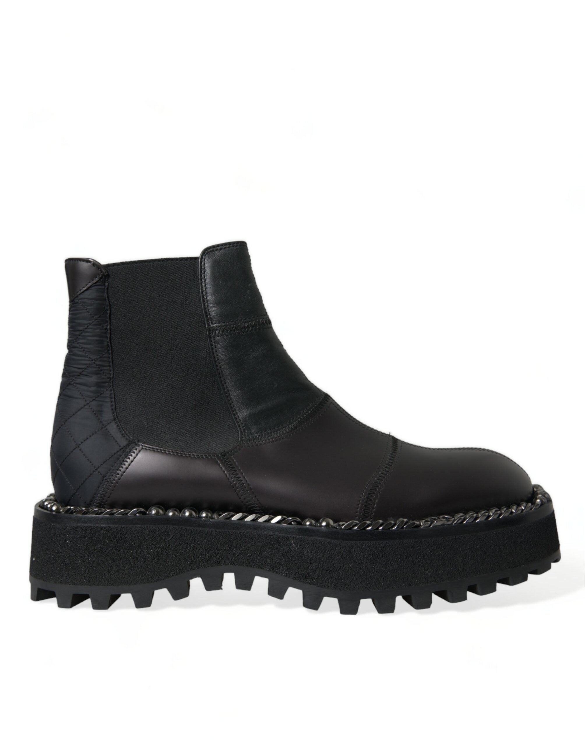 Chaussures Chelsea noires Dolce & Gabbana en cuir stretch, style slip-on, avec élastiques latéraux et semelle en cuir.