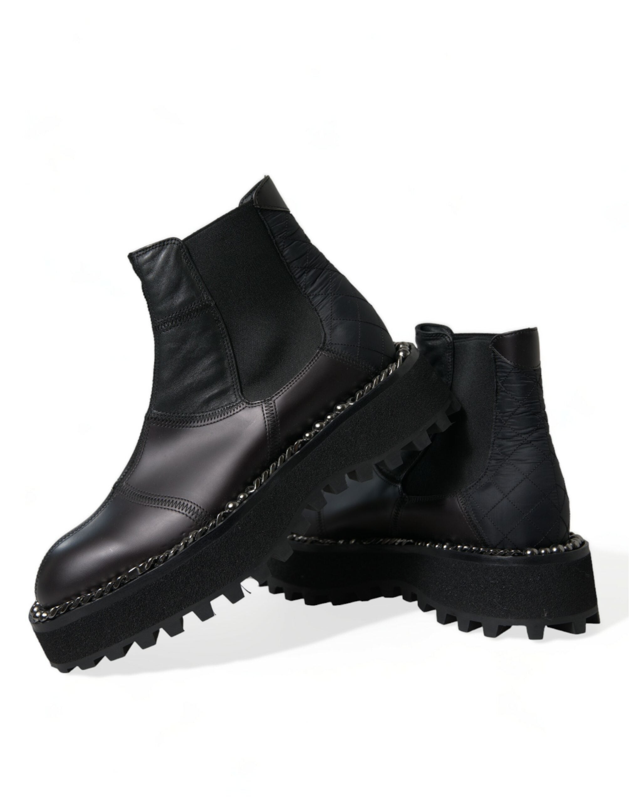 Chaussures Chelsea noires en cuir stretch de Dolce & Gabbana, slip-on élégantes et modernes pour homme.