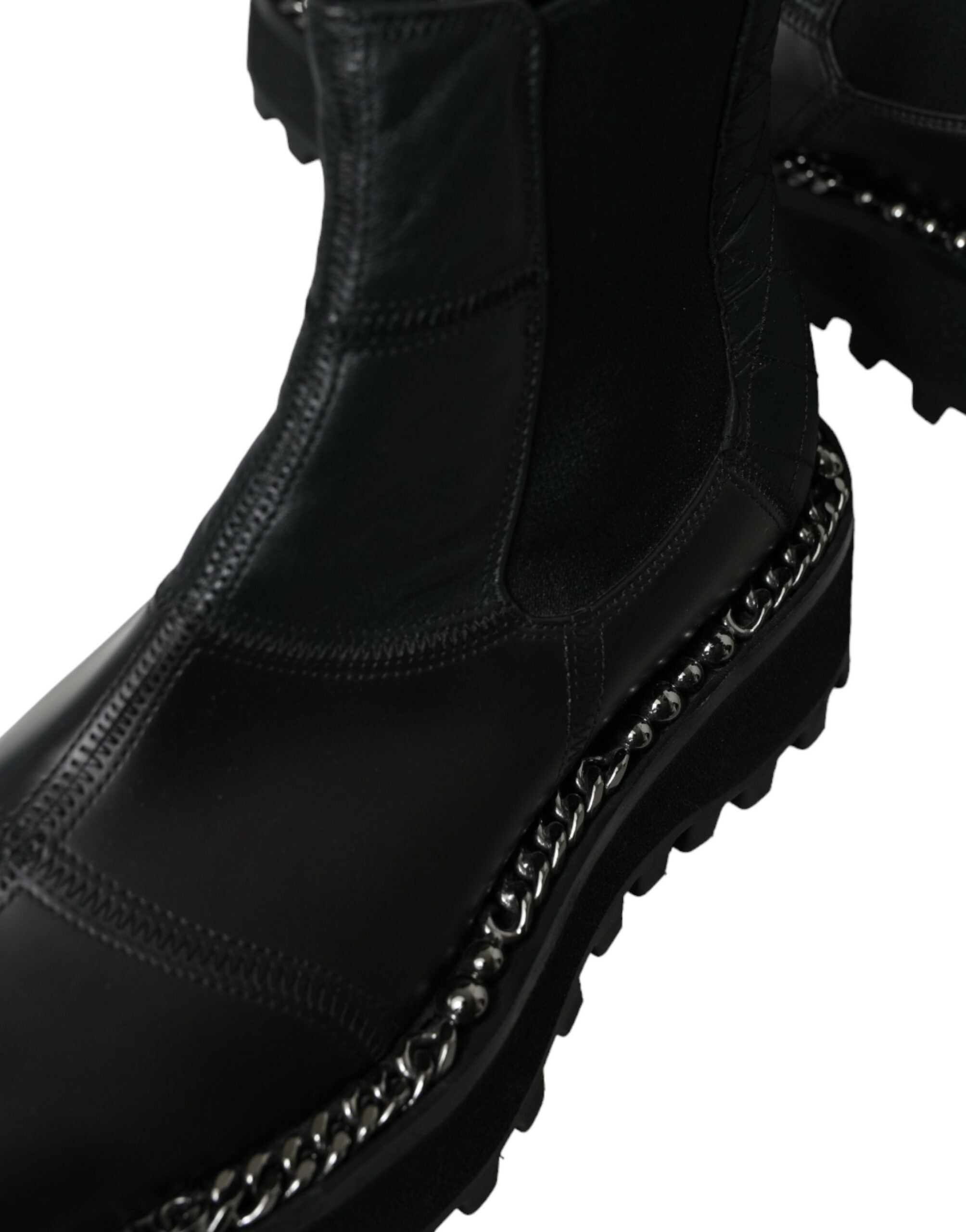 Bottines Chelsea en cuir noir Dolce & Gabbana, slip-on, stretch, avec semelle en cuir, mode élégante et moderne.
