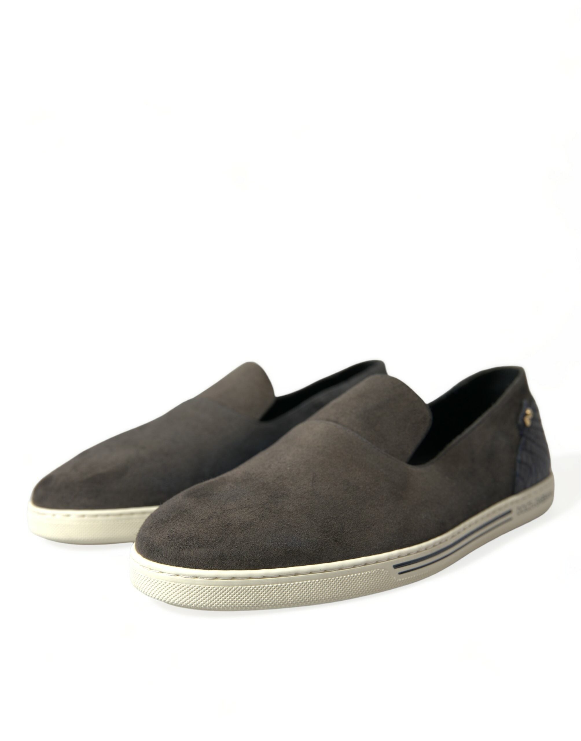Chaussures mocassins en daim bleu Dolce & Gabbana pour homme, avec détails en caïman, semelles en cuir et style élégant.