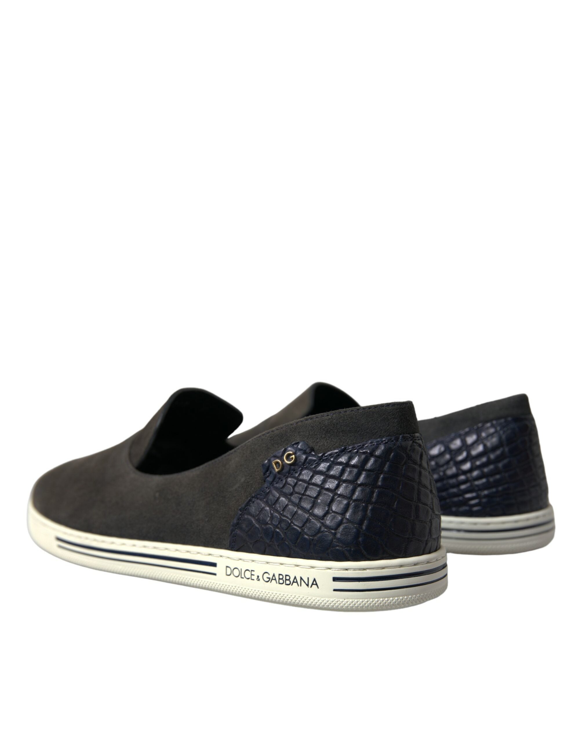 Mocassins en daim bleu Dolce & Gabbana pour homme, avec semelle en caïman, chaussures élégantes en style slip-on.