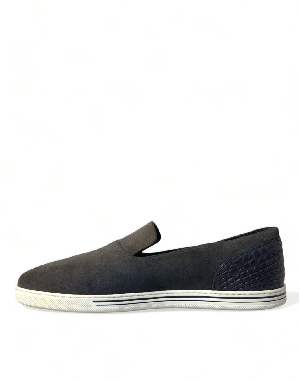 Mocassins en daim bleu Dolce & Gabbana pour homme avec semelle en caïman, élégants et sophistiqués.