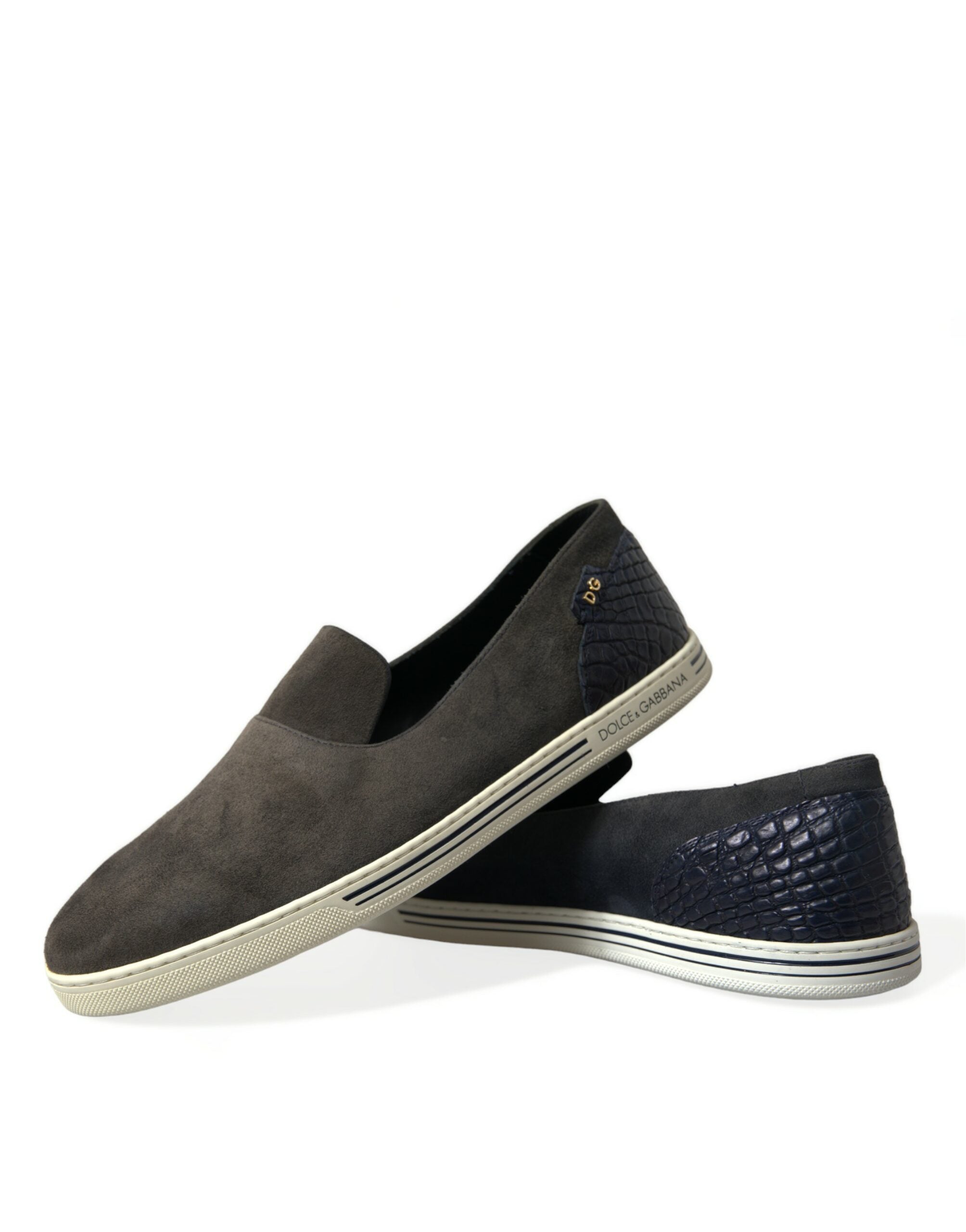 Chaussures Mocassins en daim bleu Dolce & Gabbana pour homme, avec détails en caïman, élégantes et confortables.