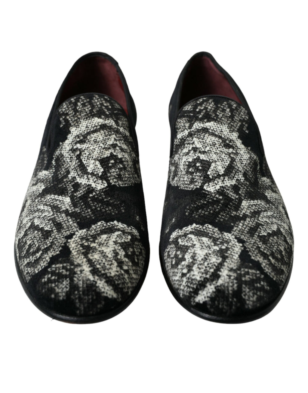 Pantoufles habillées pour hommes Dolce & Gabbana, noir avec motif floral, chaussons en cuir élégants et confortables.