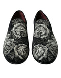 Pantoufles habillées pour hommes Dolce & Gabbana, noir avec motif floral, chaussons en cuir élégants et confortables.