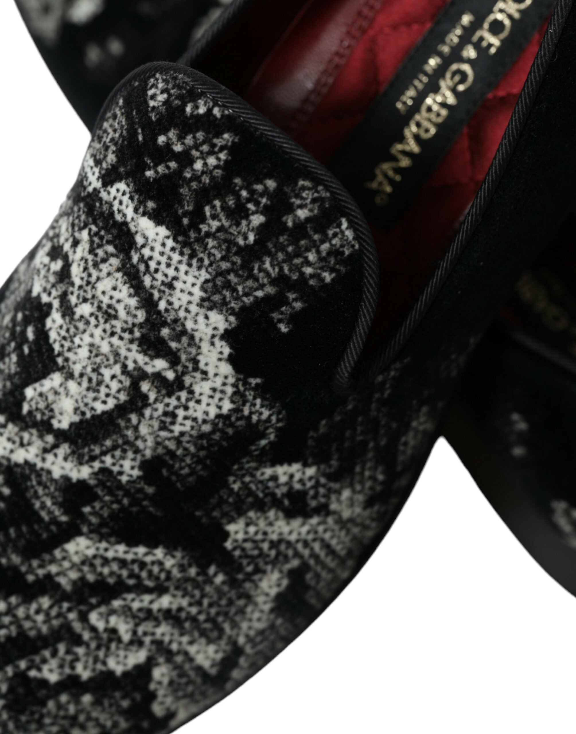 Mocassins noirs Dolce & Gabbana pour hommes avec motif floral, chaussures de ville élégantes en cuir.