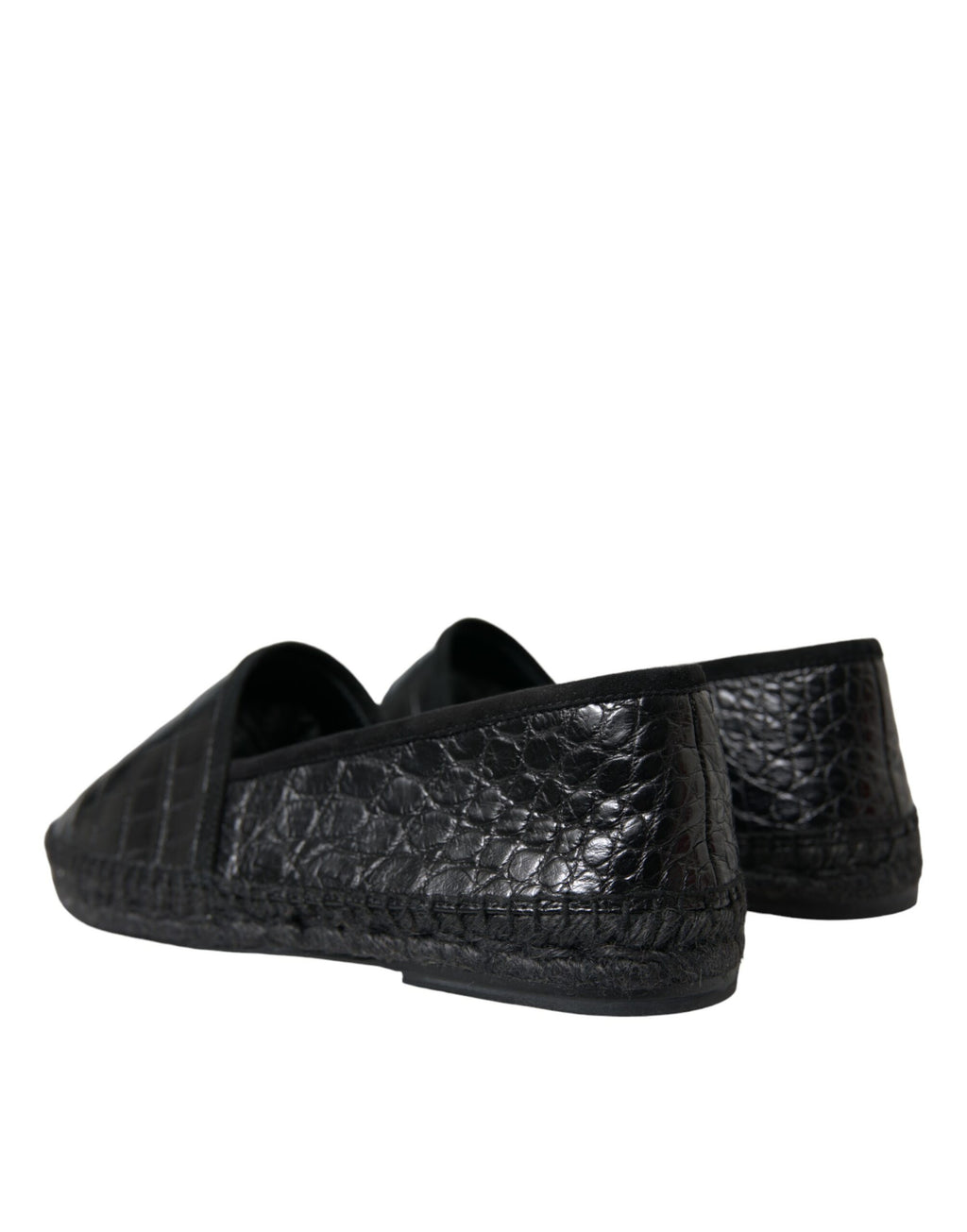 Espadrilles noires en cuir exotique de Dolce & Gabbana, chaussures à enfiler élégantes et confortables.