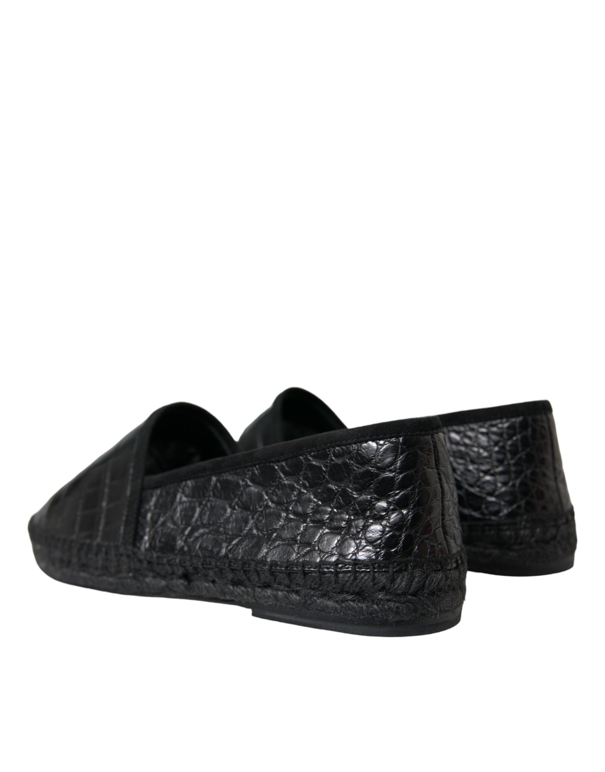 Espadrilles noires en cuir exotique de Dolce & Gabbana, chaussures à enfiler élégantes et confortables.