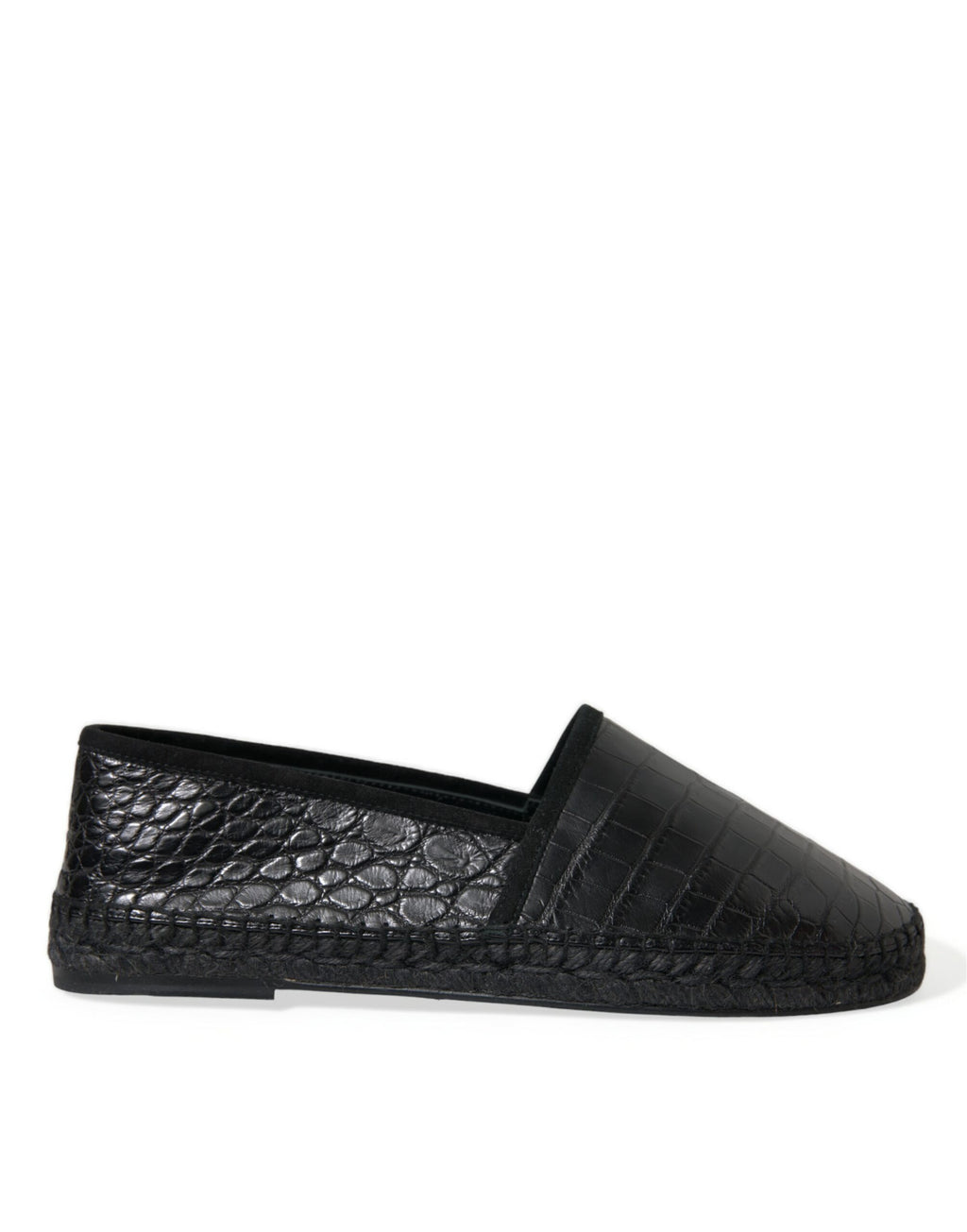 Chaussures espadrilles Dolce & Gabbana en cuir exotique noir, slip-on élégantes pour femmes ou hommes.