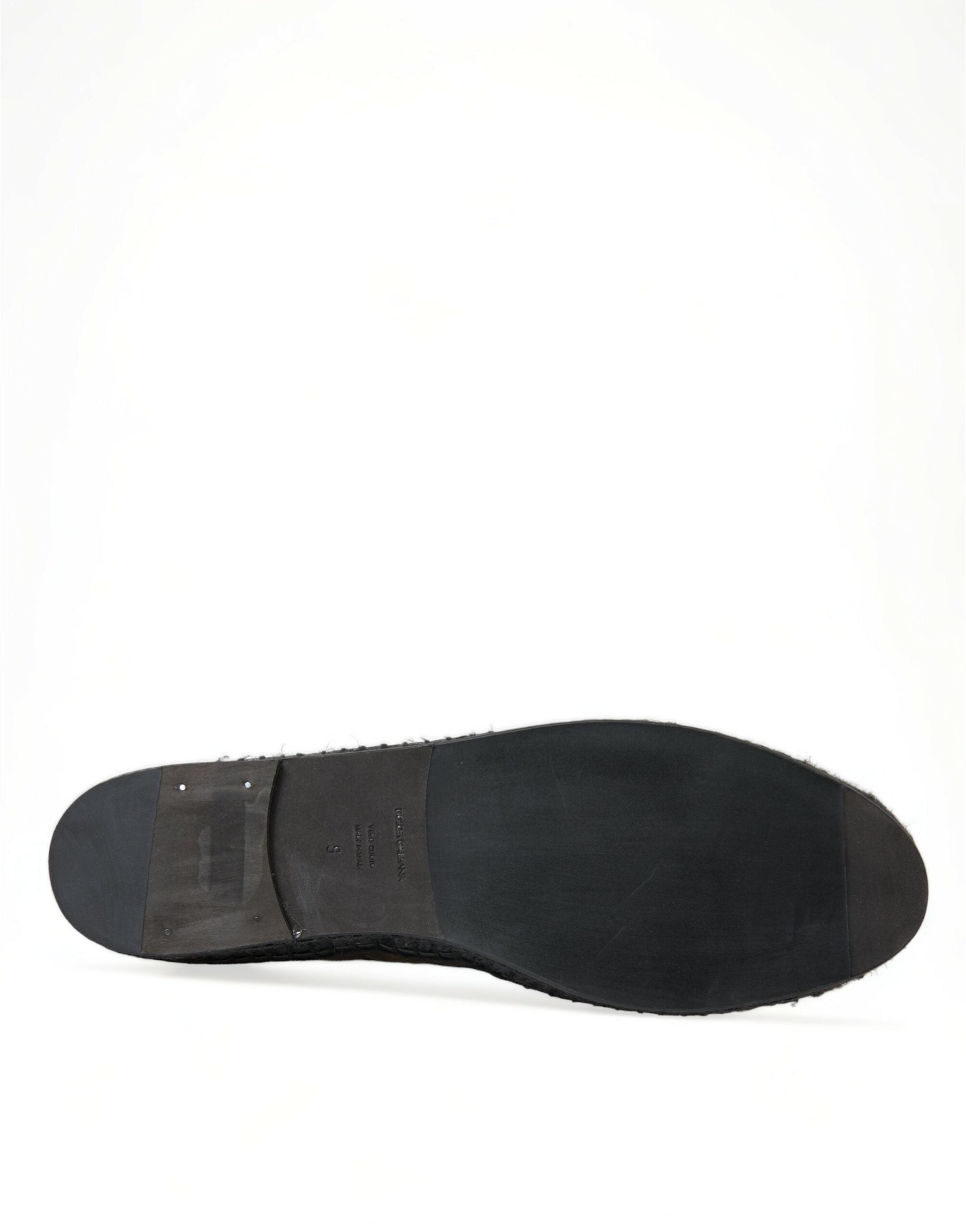 Espadrilles noires Dolce & Gabbana en cuir exotique, chaussures à enfiler élégantes et confortables pour homme.