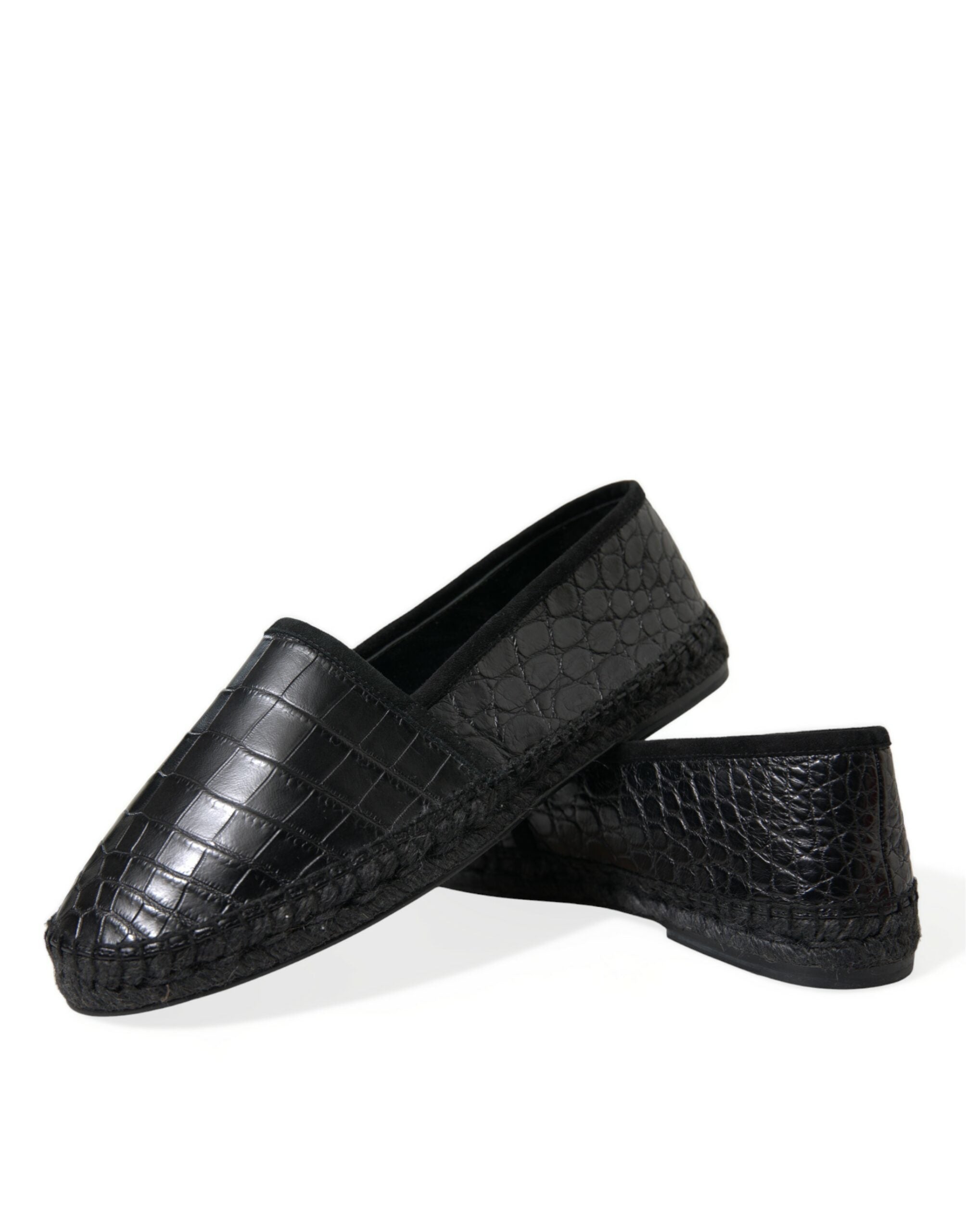 Chaussures espadrilles Dolce & Gabbana en cuir exotique noir, slip-on, élégantes et confortables pour femmes.