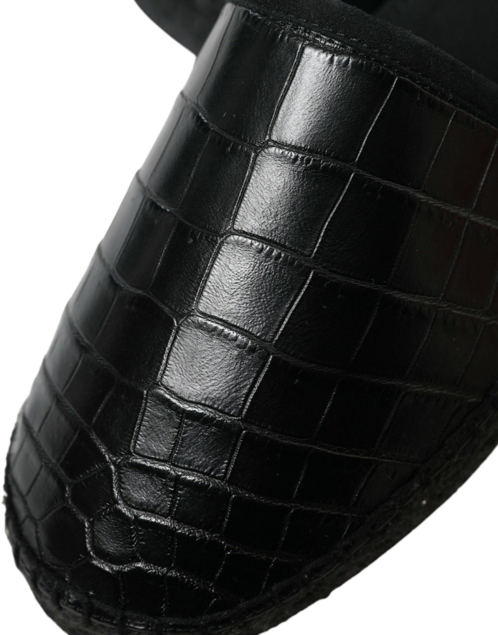 Espadrilles Dolce & Gabbana en cuir exotique noir à enfiler, chaussures confortables et élégantes pour l'été.