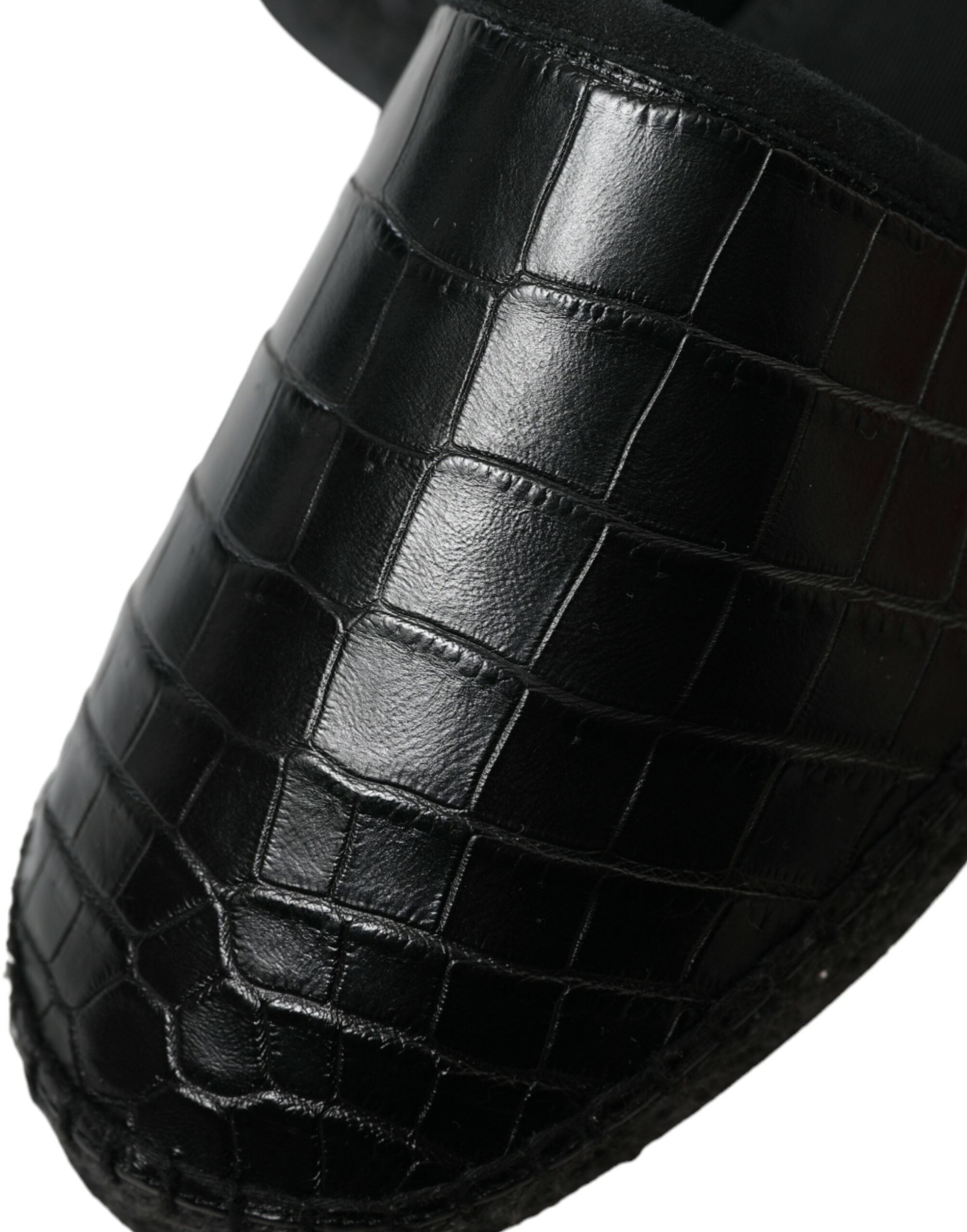 Espadrilles Dolce & Gabbana en cuir exotique noir à enfiler, chaussures confortables et élégantes pour l'été.