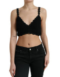 Top court en coton noir Dolce & Gabbana, bustier croppé en crochet, vêtement féminin tendance et élégant.