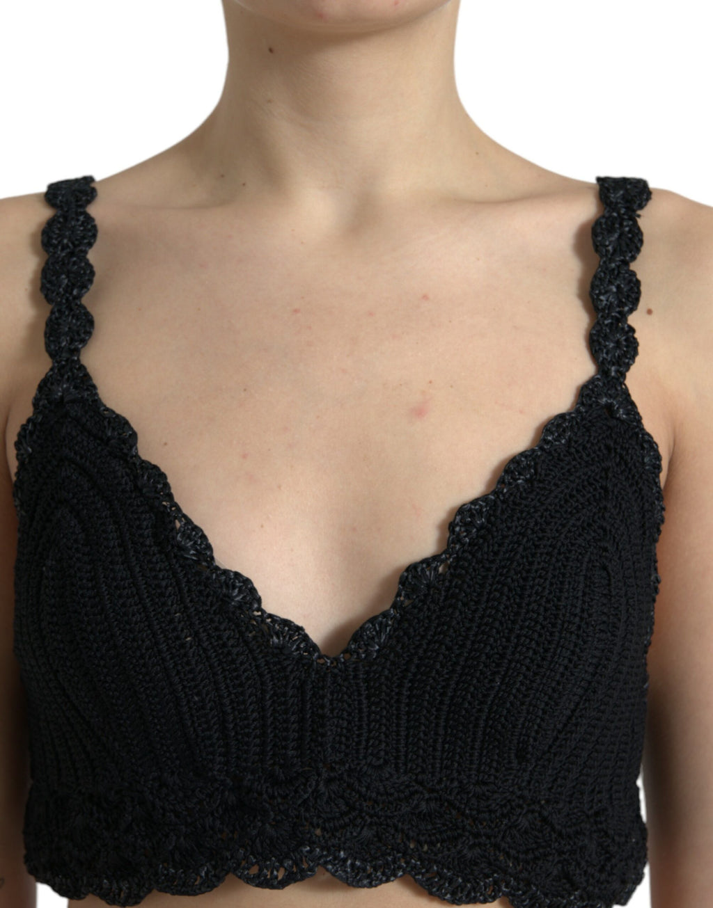 Top court en coton noir Dolce & Gabbana, bustier crochet court, vêtement élégant et tendance pour femmes.