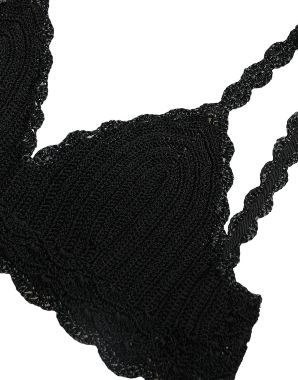 Top court en coton noir Dolce & Gabbana, bustier cropped en crochet avec détails élégants, parfait pour un style tendance.