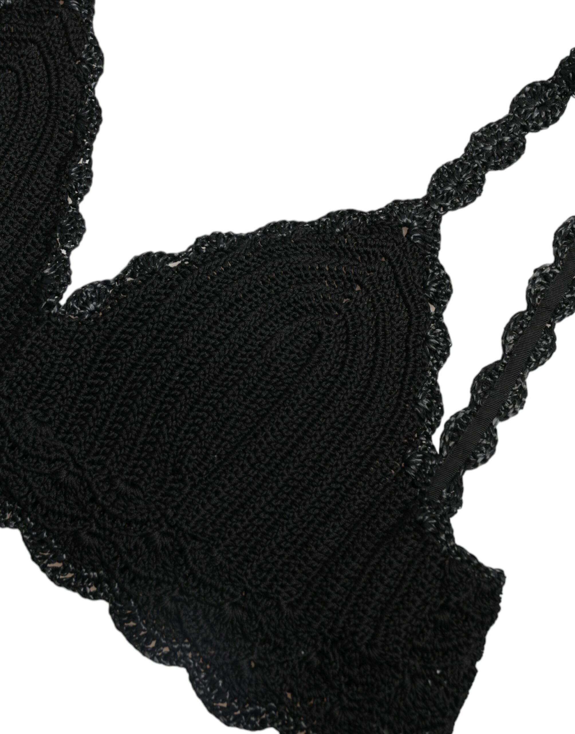 Top court en coton noir Dolce & Gabbana, bustier cropped en crochet avec détails élégants, parfait pour un style tendance.